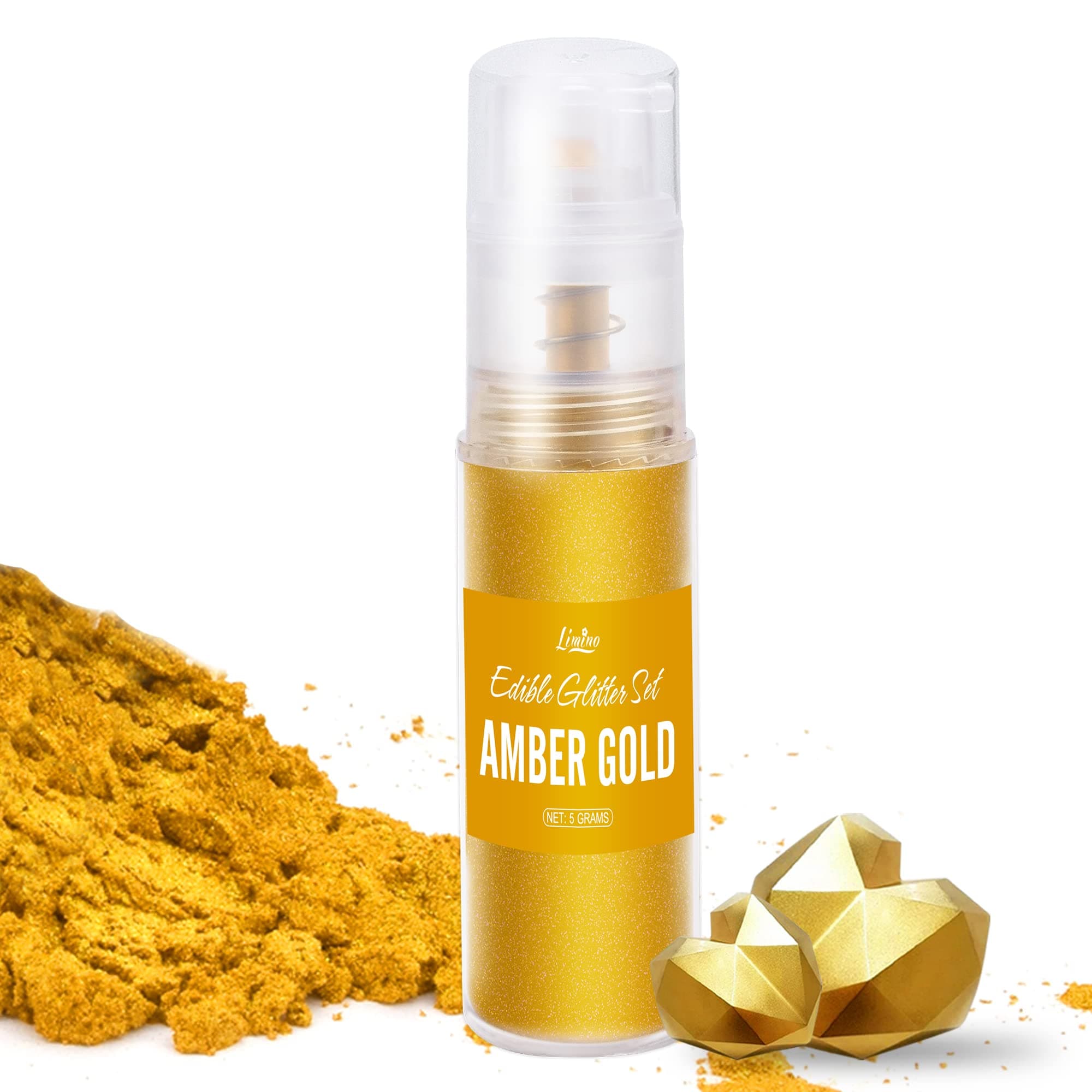 Edible Glitter Spray - 10g Edible Luster Dust Metallic Food Grade Coloring Glitter for Drinks, Cake Decorating, Baking - Edible Dust Powder Shimmer Dusting Powder for Icing,Gumpaste,Candy (Amber Gold)