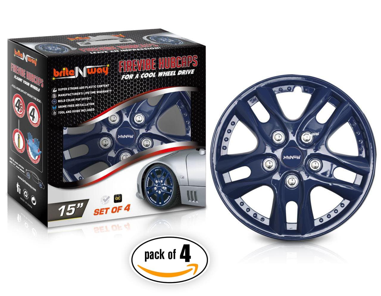 Flashy HUBCAPS (15 inch Blue) Sturdy Auto Wheel Cover - Bold Vivid Color - Instant Car Makeover - Inexpensive Stylish Change - Installation Guide & Tool Included- Super Easy to Install