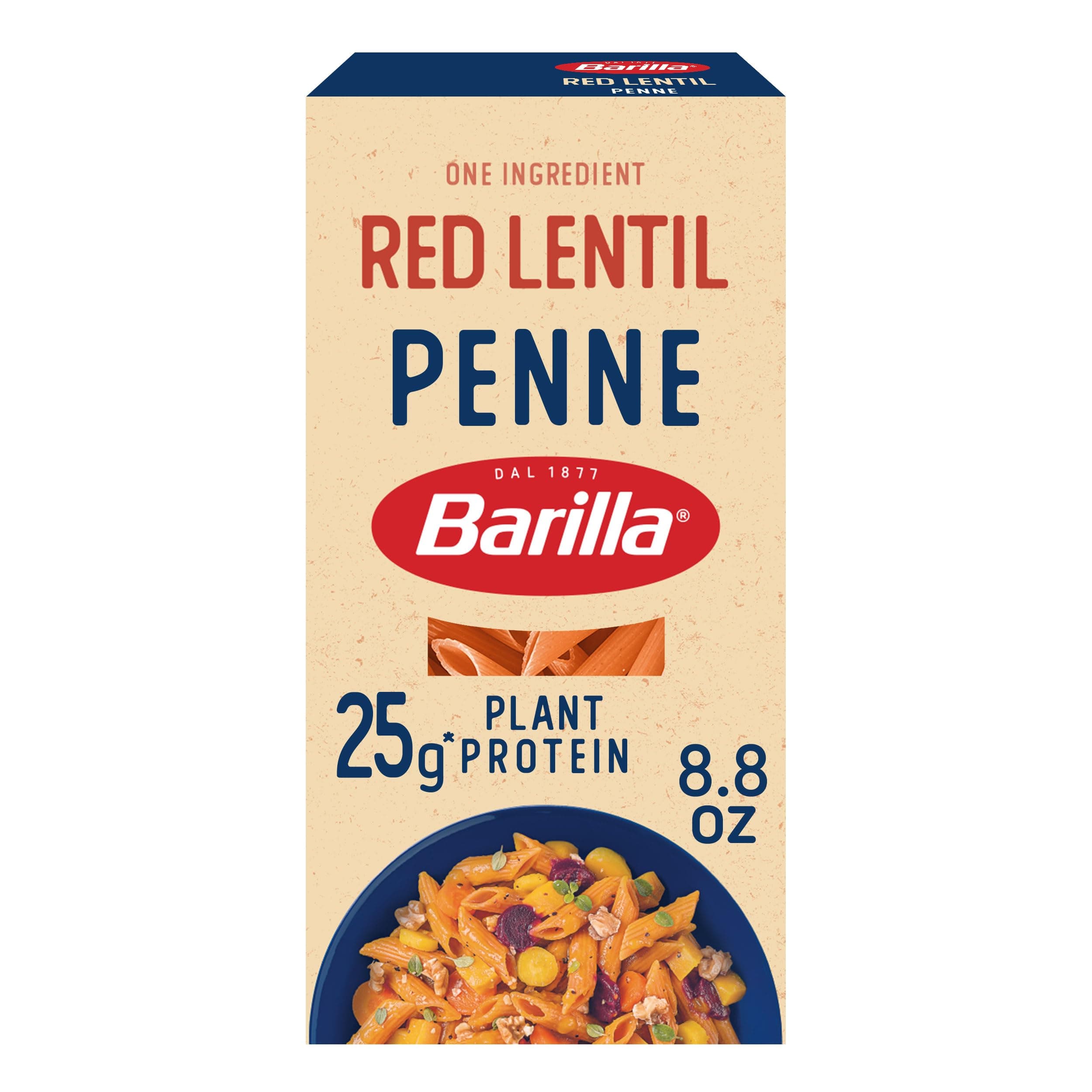 Red Lentil Penne Pasta, 8.8 oz - Vegan, Gluten Free, Non GMO & Kosher - Made with Plant Based Protein