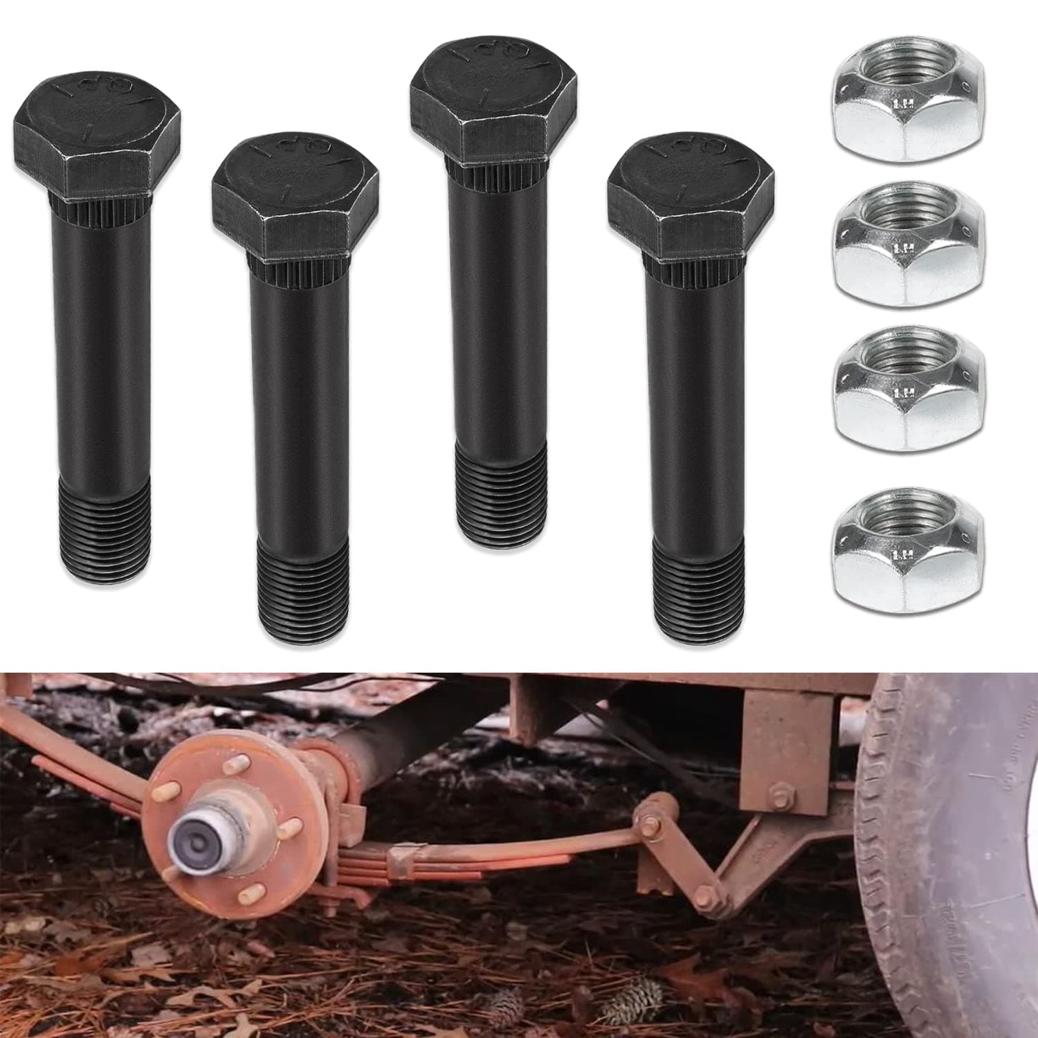 4 Pack 9/16"-18 x 3" Long Trailer Leaf Spring Shackle Bolts w/Lock Nuts, fit for 1-3/4” Wide Leaf Spring & Double Eye Leaf Springs, for 2,000lb and 3,500lb Axles