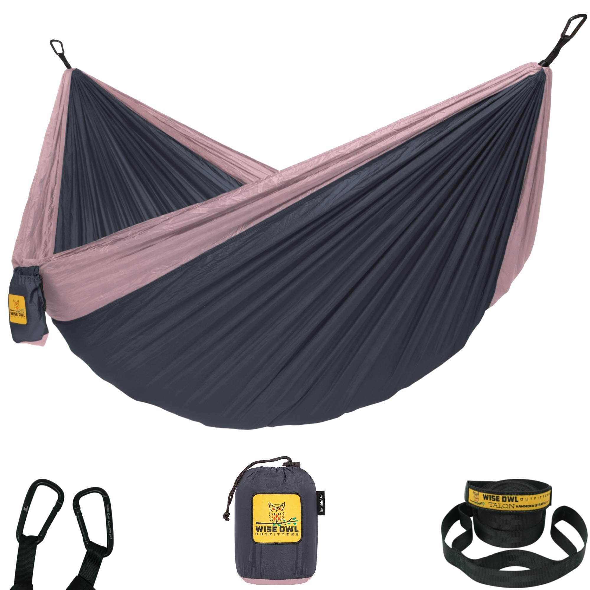 Wise Owl Outfitters Hammock for Camping Single Hammocks Gear for The Outdoors Backpacking Survival or Travel - Portable Lightweight Parachute Nylon SO Charcoal Rose