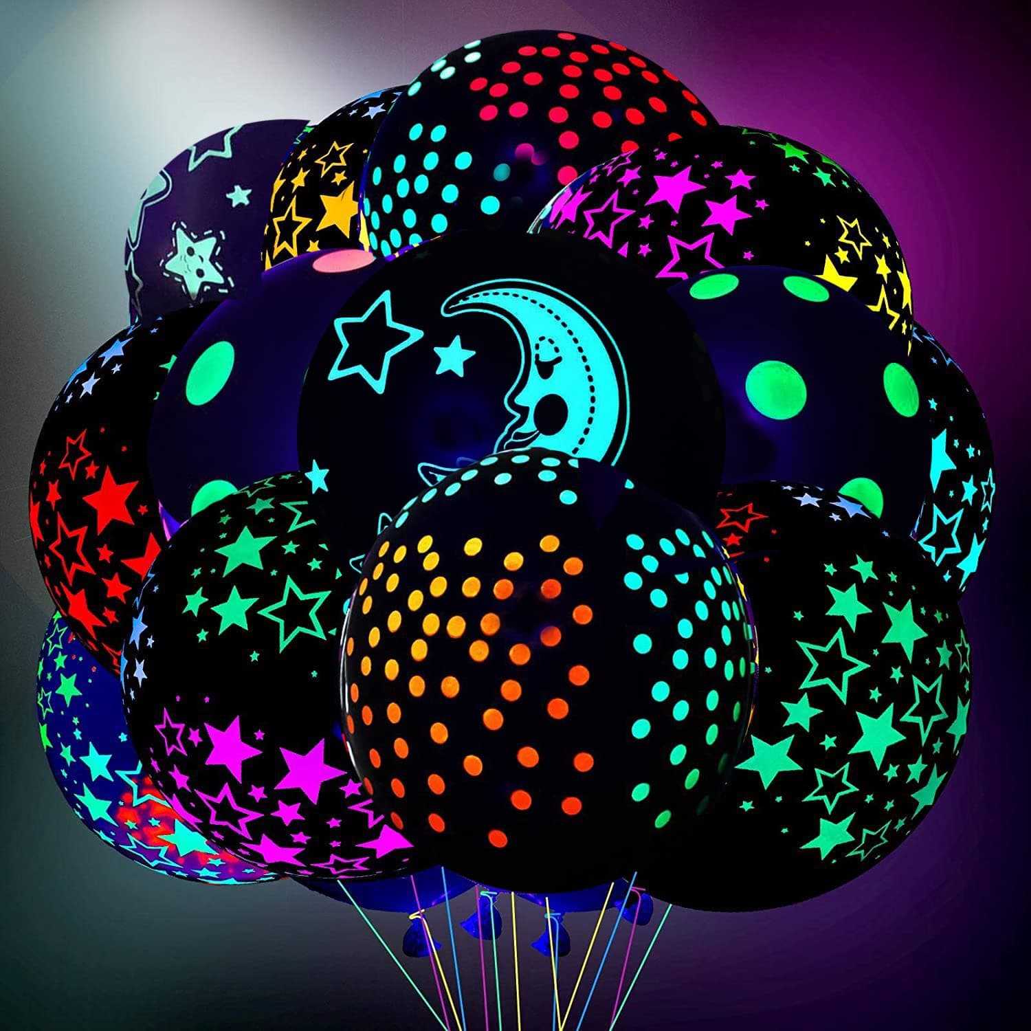 GLLDS Neon Glow Balloon Blacklight Glow Party Neon Colored Balloons,80 Pcs UV Fluorescent Latex Balloons for Birthday,Wedding, Glow Party Decorations