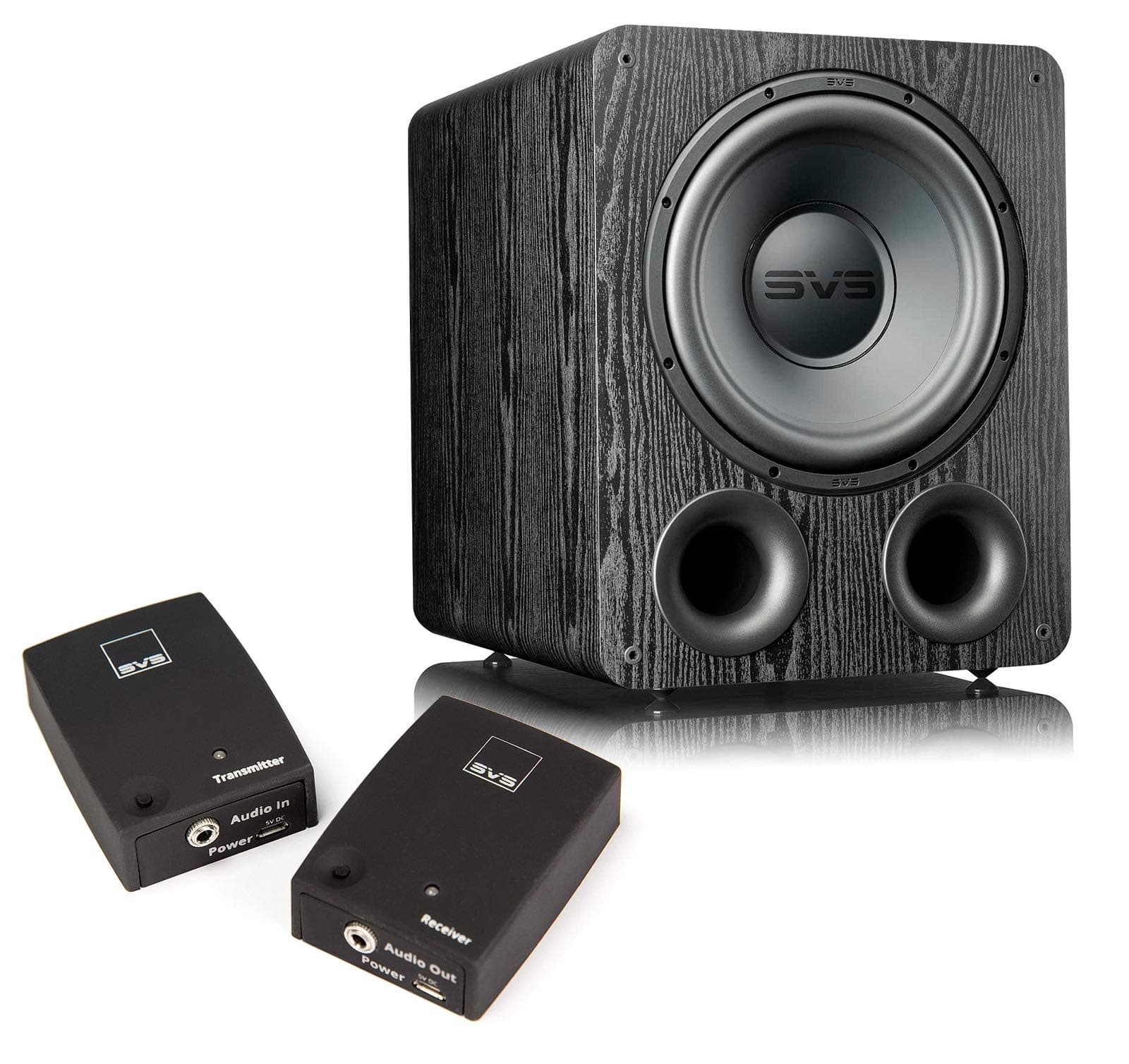 PB-1000 Pro Ported 12-Inch Subwoofer Bundle Soundpath Wireless Audio Adapter Full-Range Transmitter/Receiver - Black Ash