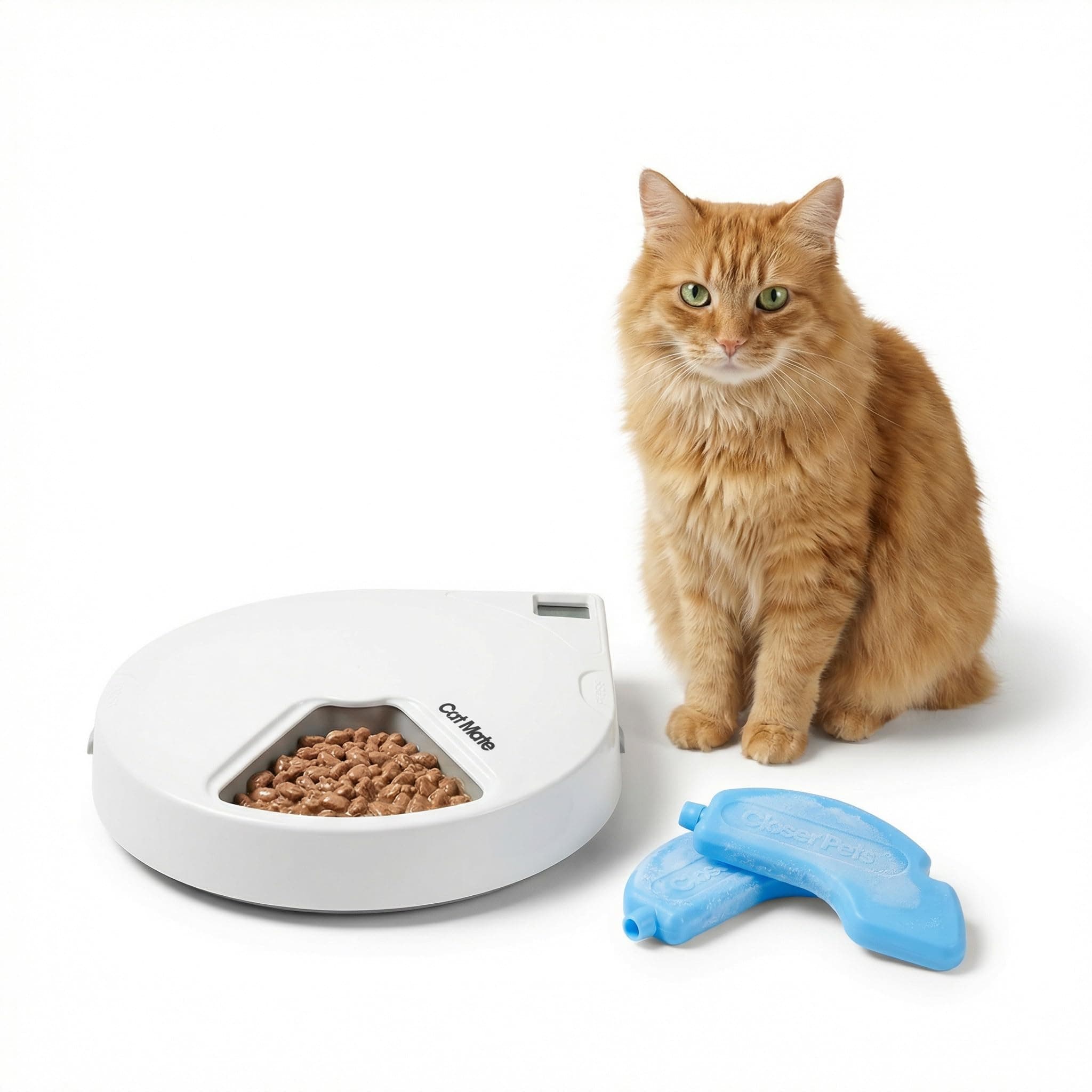 Cat Mate C500 Automatic 5 Bowl Digital Timer-Controlled Pet Feeder - For Cats and Small Dogs, Wet or Dry Food, includes Twin Ice Packs, 5 Meals Up To 330 g Each, White