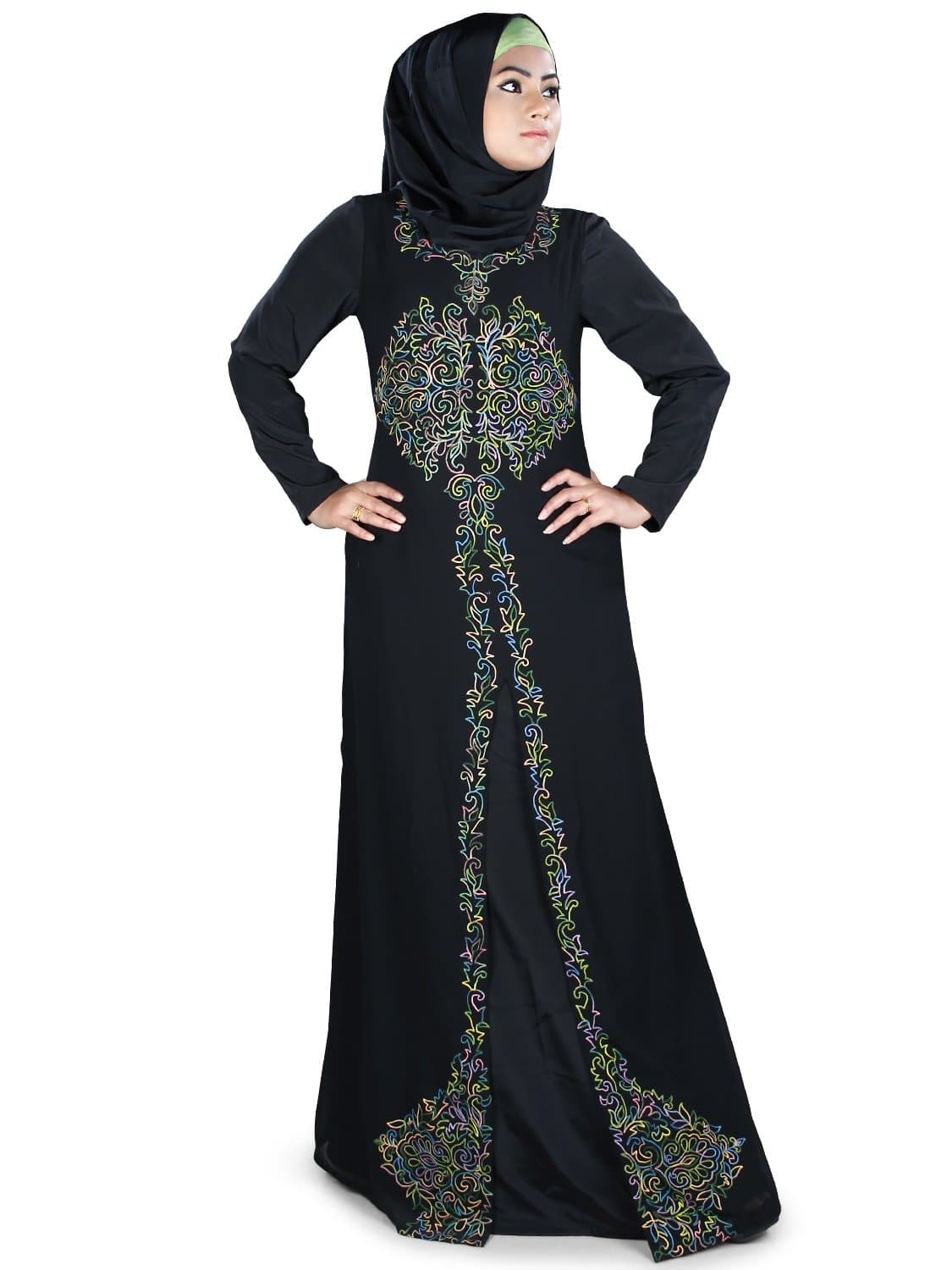 MyBatua Muslim Black Embroidered Occasion & Formal Wear Burqa Abaya Jilbab AY-390