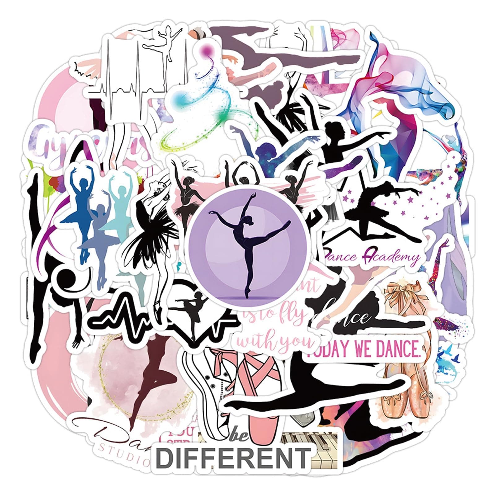 SHOWSUP 50PCS Multicolor Dance Stickers - Perfect Dancer Gifts for Kids & Teens, Waterproof Vinyl Stickers for Water Bottles, Laptops & More