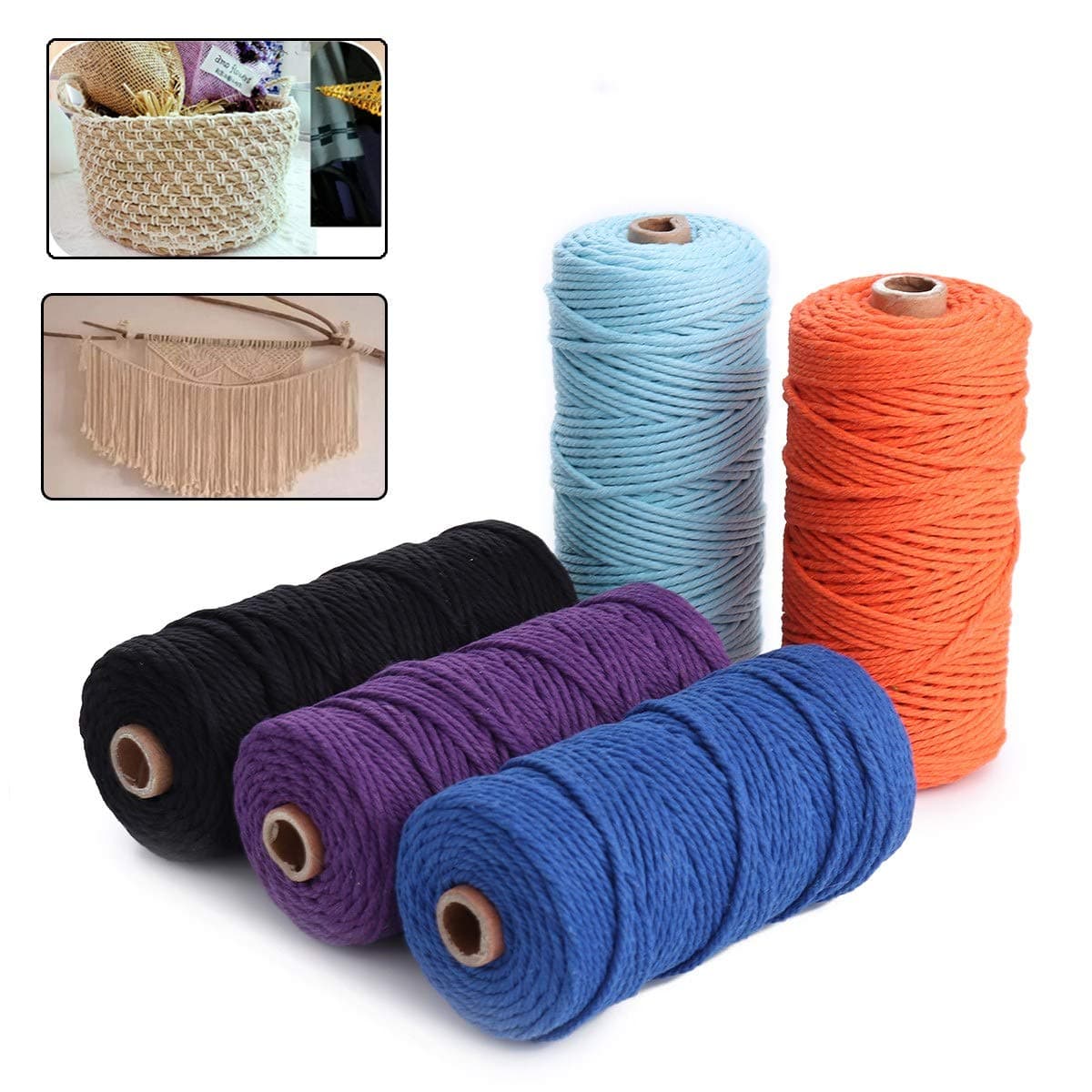 Pack of 5 Macrame Cord Natual Macrame Cotton Cord DIY Craft Cord Spool Twine Rustic String Cotton Rope for Wall Hanging,Plant Hangers,Crafts,Knitting,Decorative Projects 2 mm x100yd (B)