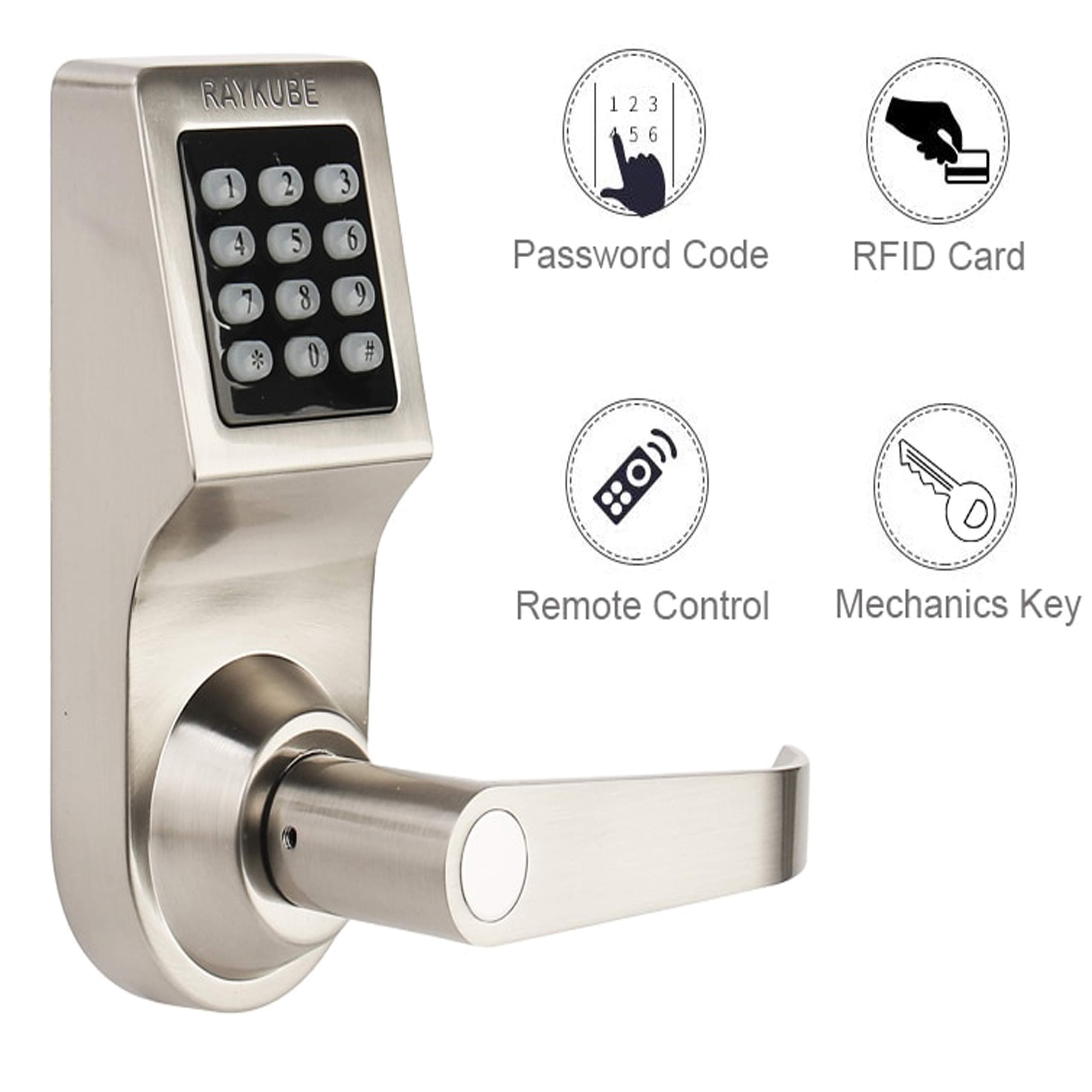 MAYA77 Home Security Door Lock Entry Mechanical Keypad Remote Control RFID Card Digital Password Keyless Entry Door Lock Universal Use Door Handle 4 In 1 Entry-4 Different Unlocking Options Smart Lock