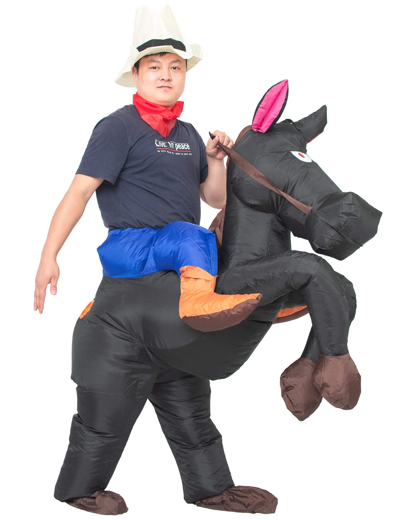 JYZCOS Inflatable Cowboy Costume Western Horse Rider Fancy Dress for Men Women Halloween Party Suit