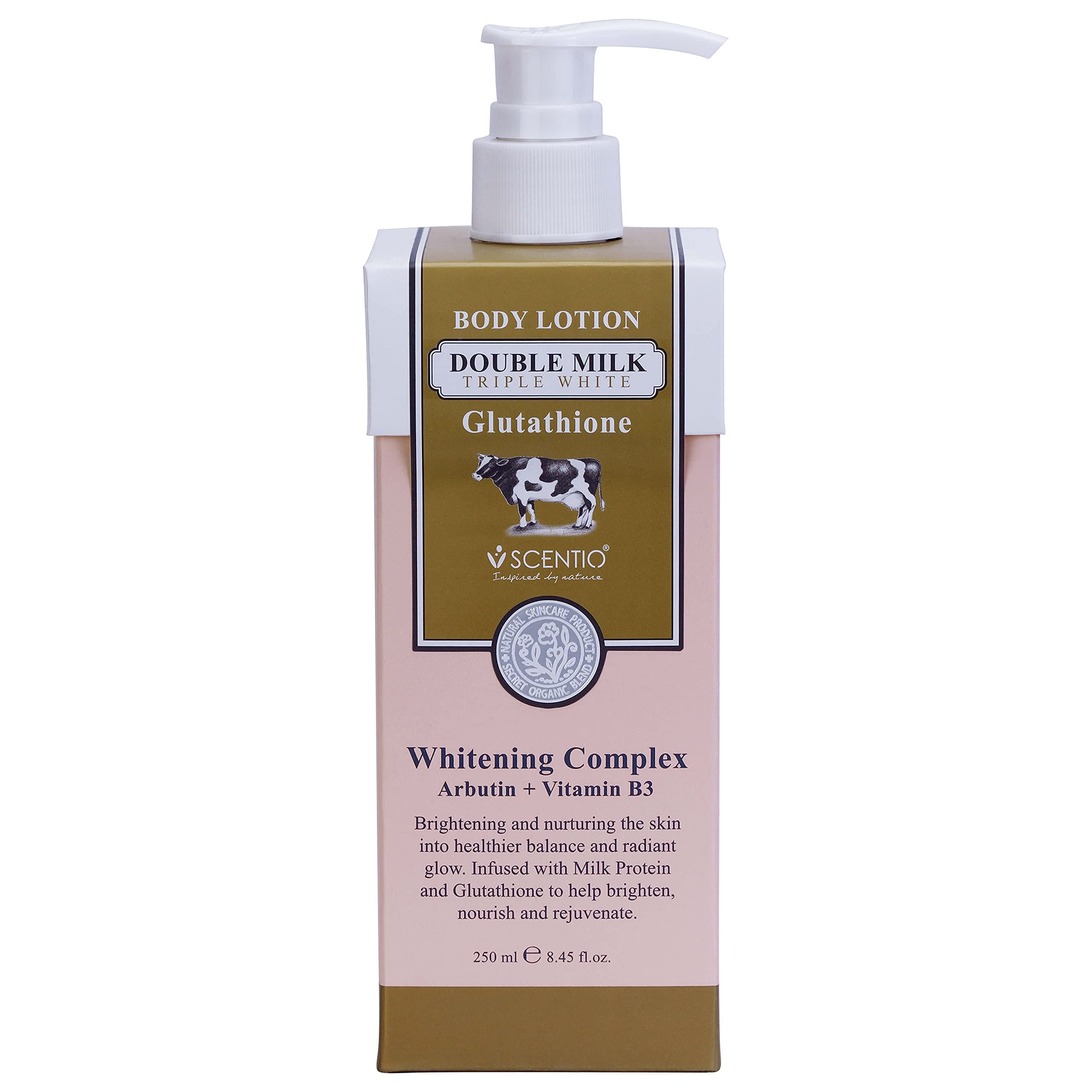 Organic Double Milk Triple Whitening Body Lotion 250 ML (Made In THAILAND). Contains Gluthathione, Milk Protein, Vitamin C. Helps with anti-wrinkle and improves overall skin tone.