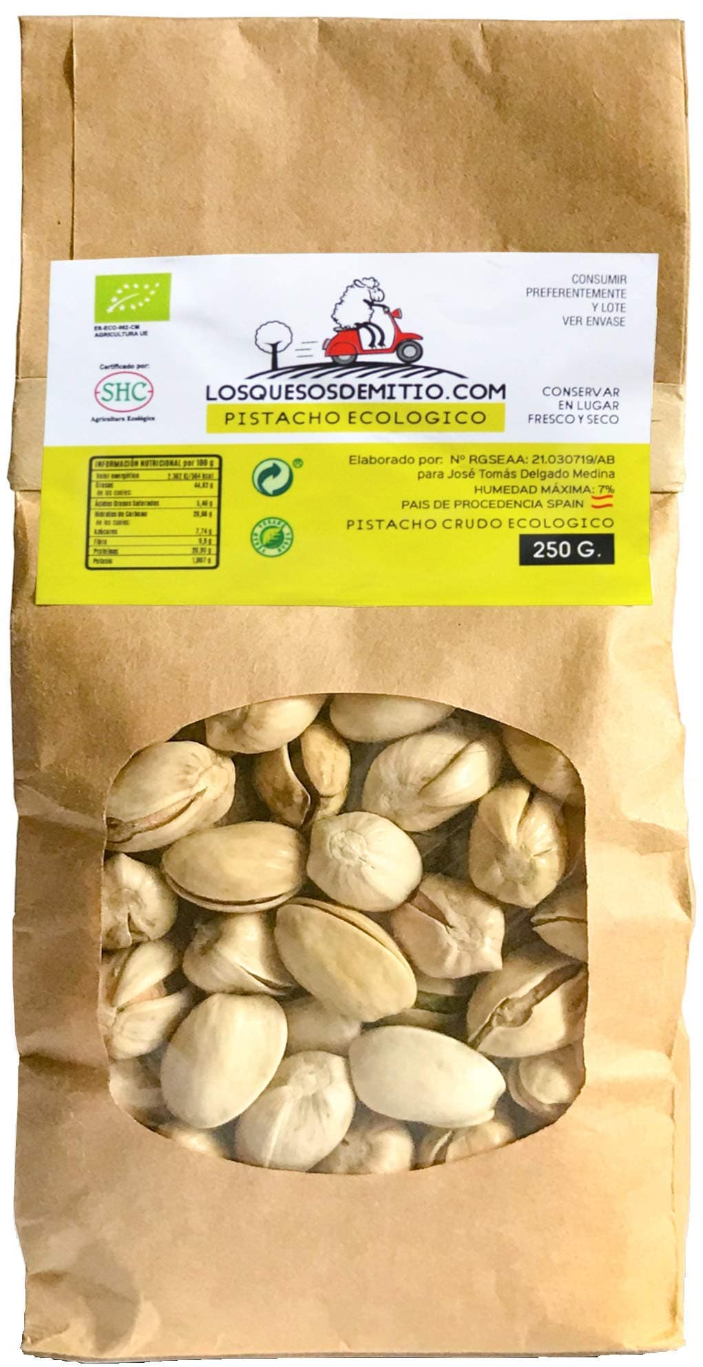 Pistachio Nuts Organic with Premium Quality from Spain (250g of raw Whole Organic Pistachios, Unsalted, Natural, Healthy and eco-Friendly), from Losquesosdemitio