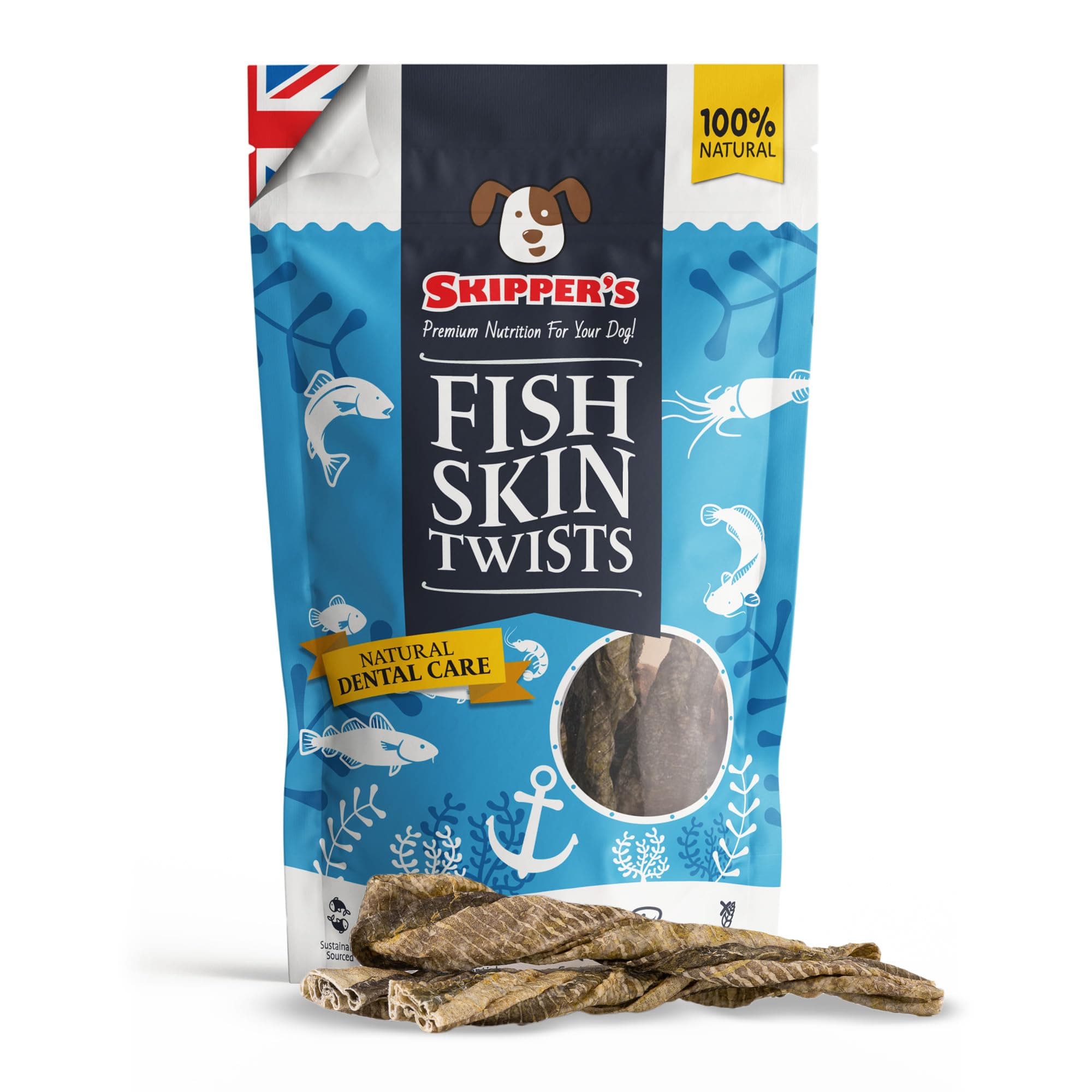 Fish Skin Twists Regular Dog Chews for Teeth 250g - Handmade & Gently Air- Dried - Healthy & Natural Dog Dental Sticks Long Lasting - Hypoallergenic & Grain Free