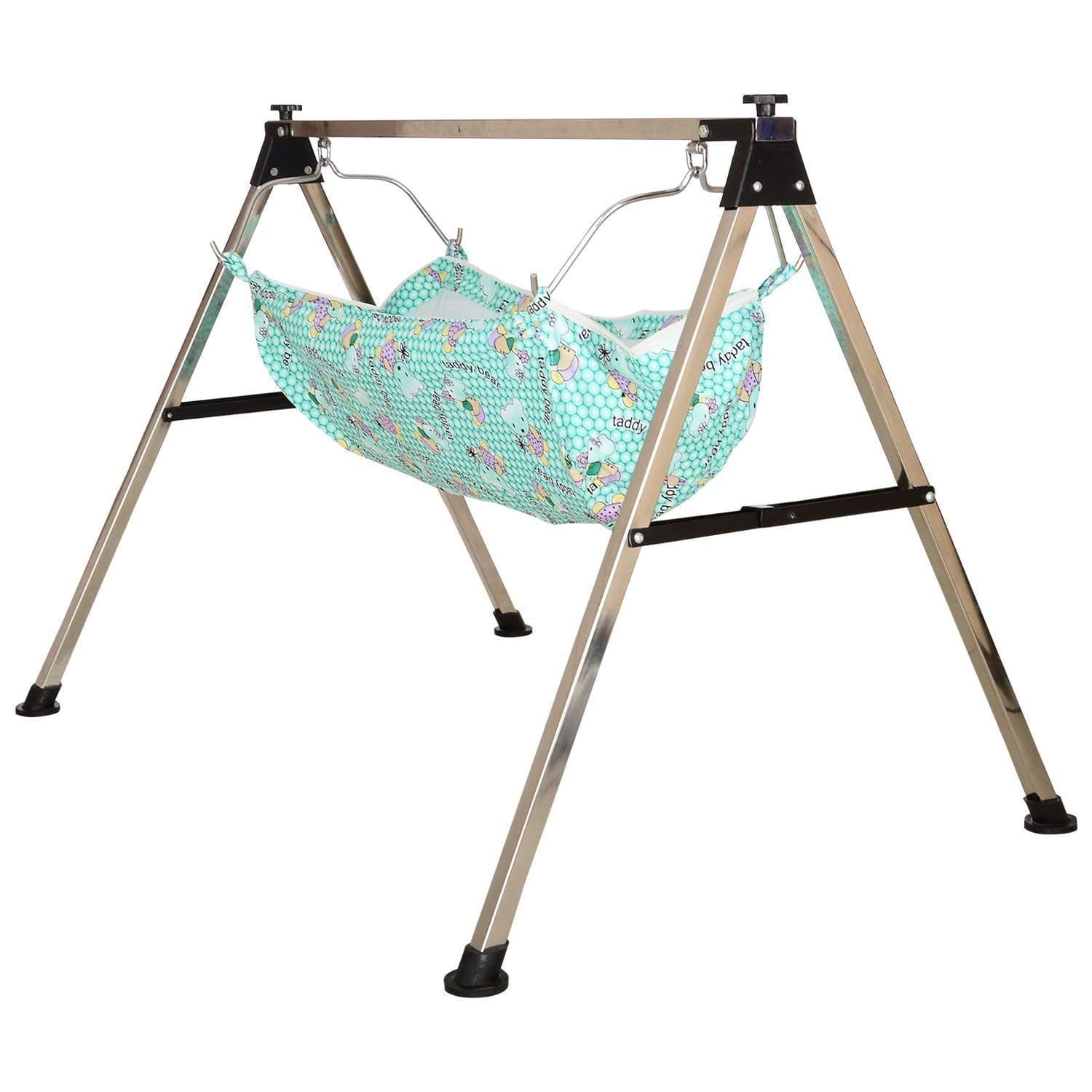 Baby Boy's and Girl's Portable Folding Swing Baby Cradle Ghodiyu Palna with Hammock Having Mosquito Net,Square,Steel,Black