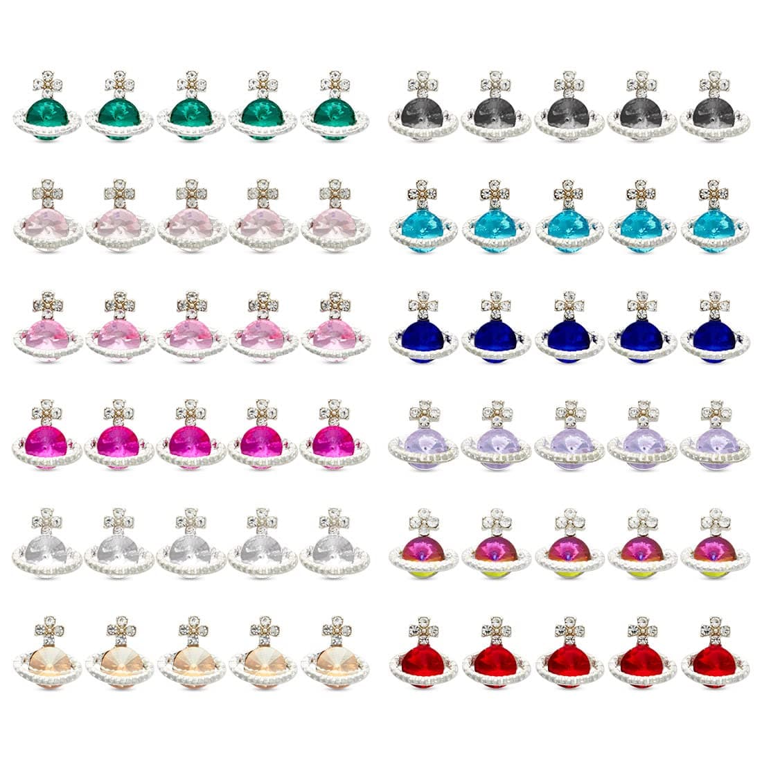 Youteer 60 Pcs Planet Nail Art Rhinestone, Luxury 3D Glitters Saturn Shape Design Crystals Nail Art Charms for Acrylic Nails DIY Crafts Nail Art Decorations, 12 Styles.