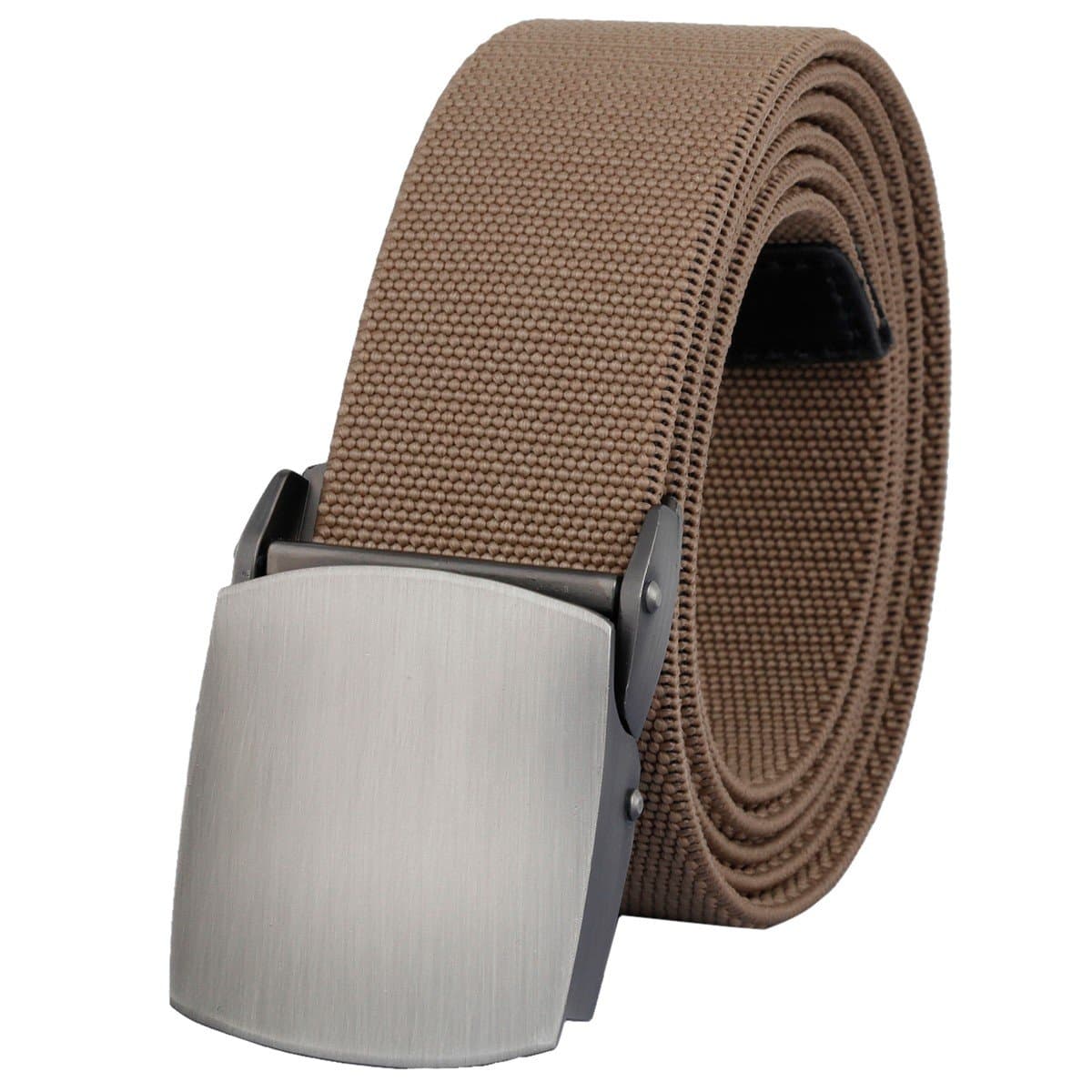 Elastic Belts for Men, Military Style Stretch Webbing Tactical Duty Belt (Khaki,Auto Metal Buckle)