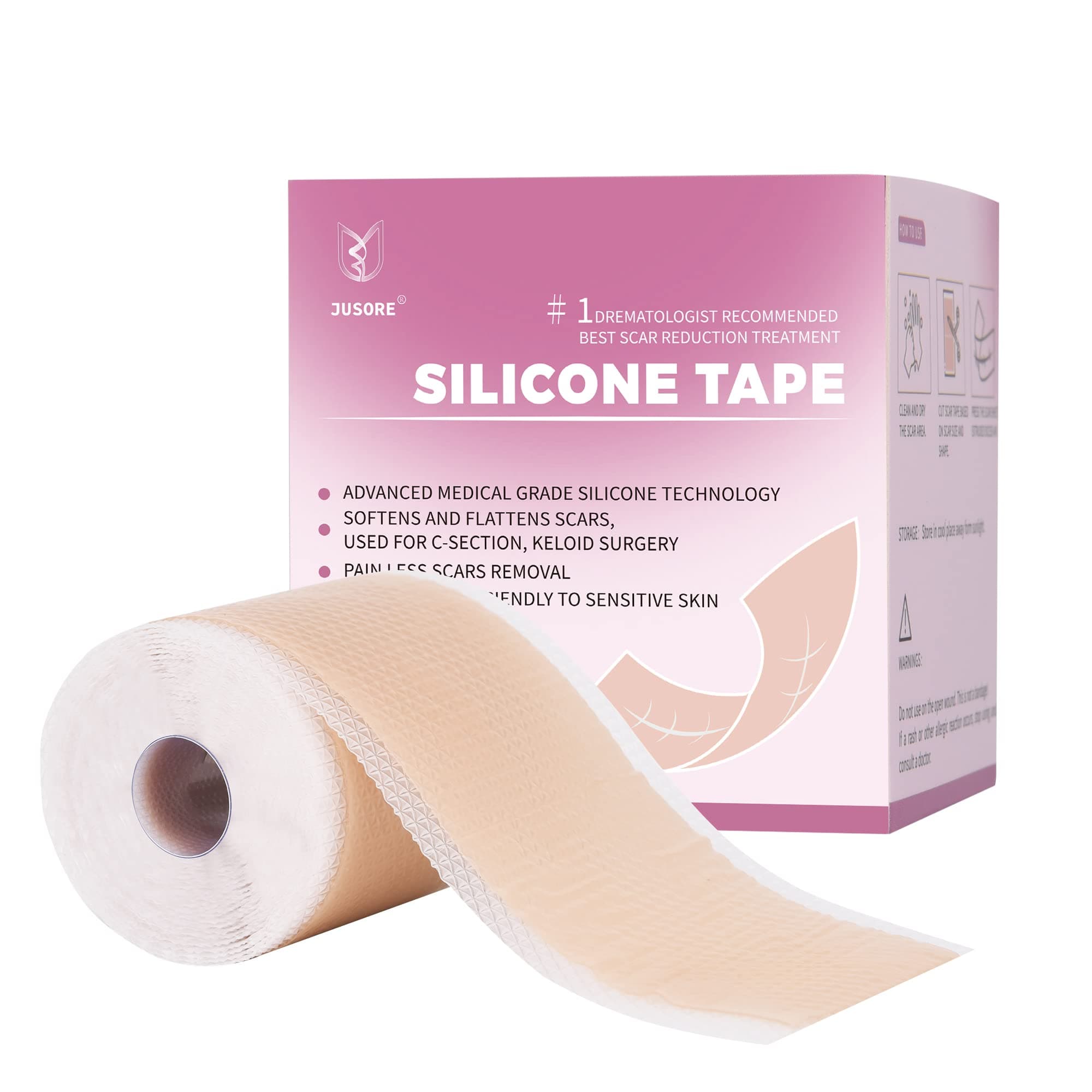 Professional Medical Silicone Scar Tape - Grade Scar Sheets, Non irritating, Painless for C-Section, Surgical Scars, Burn, Keloid, Acne, Provide Safe and Effective Solutions(1.6” x 60” Roll)