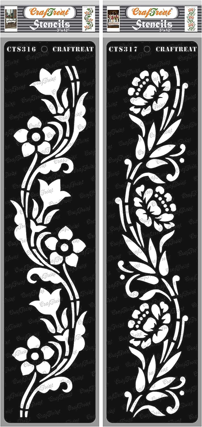 CrafTreat thecraftshop Stencil Border 12 and 13, Reusable Painting Template for Art and Craft, Mixed Media, DIY Albums, Card Making and Fabric Painting (3 x 12-inch) - Pack of 2 Pieces