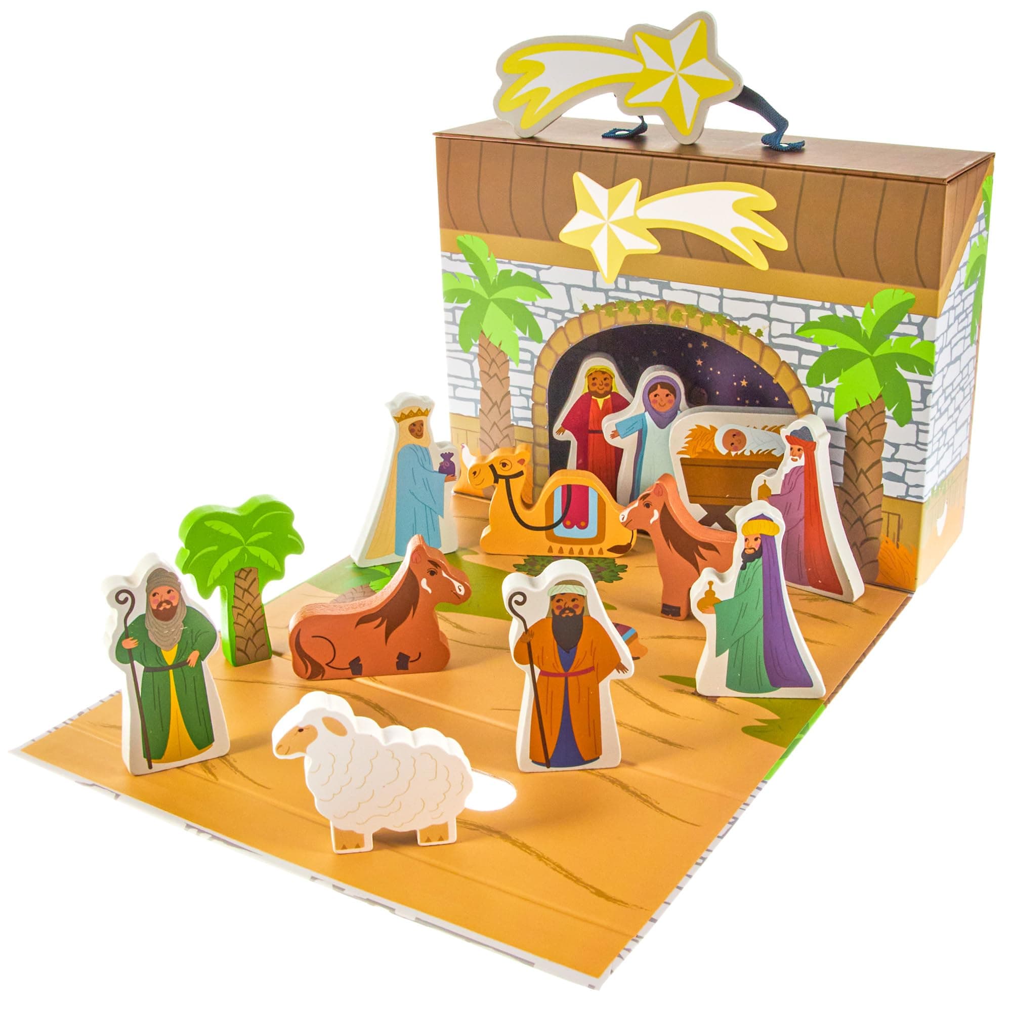 Imagination Generation - My First Noel Nativity Set Story Box - Nativity Scene, Wooden Toys Playset with Baby Jesus, Angels, Three Kings, Mary and Joseph Figurines for Kids - 14 Pcs