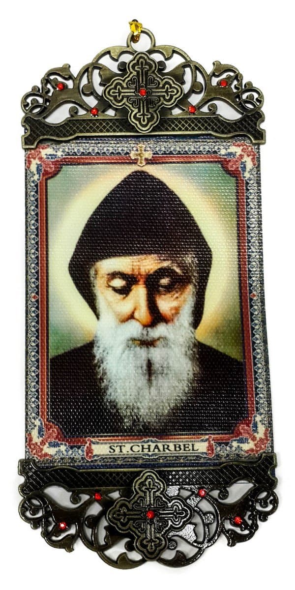 Nazareth Market Store St Charbel Tapestry Saint Charbel Makhlouf Wall Hanging Icon Banner Holy Land