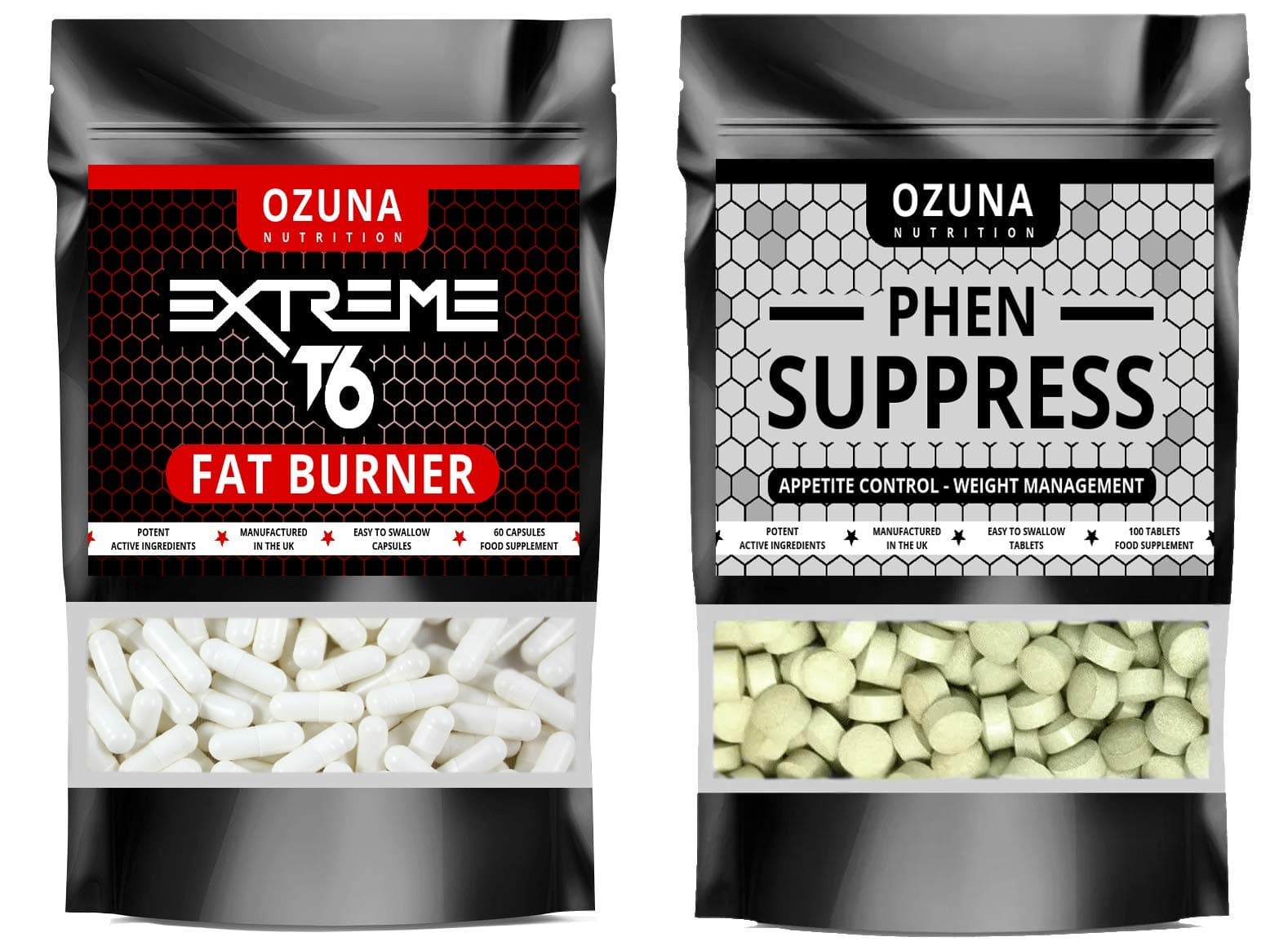 Extreme T6 Fat Burner Supplement & Phen Suppress Appetite Suppressant Bundle – Reduce Sugar Cravings - Fast Weight Loss & Appetite Reducer Pills - Made in The UK