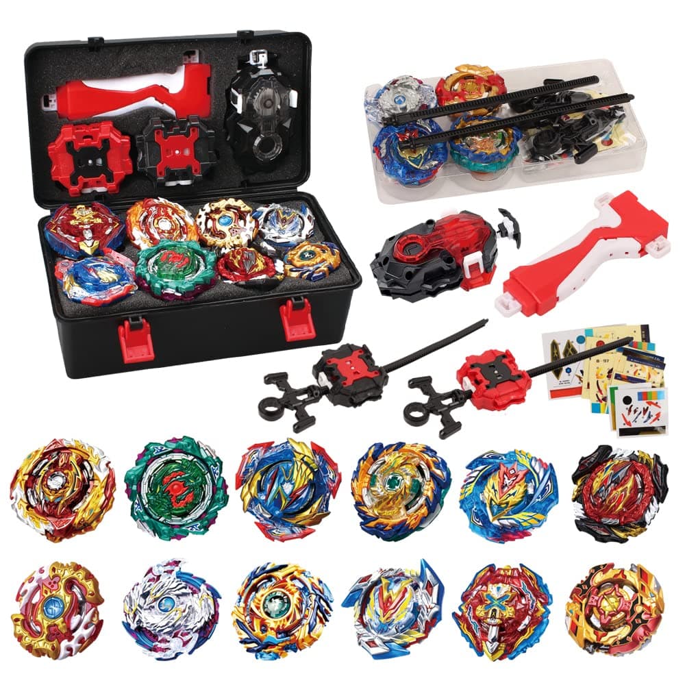 Battling Top Set 12 Spinning Tops 3 Two Way Launchers 1 Handle Gyro Game with Storage Box Gift for Kids,Boys