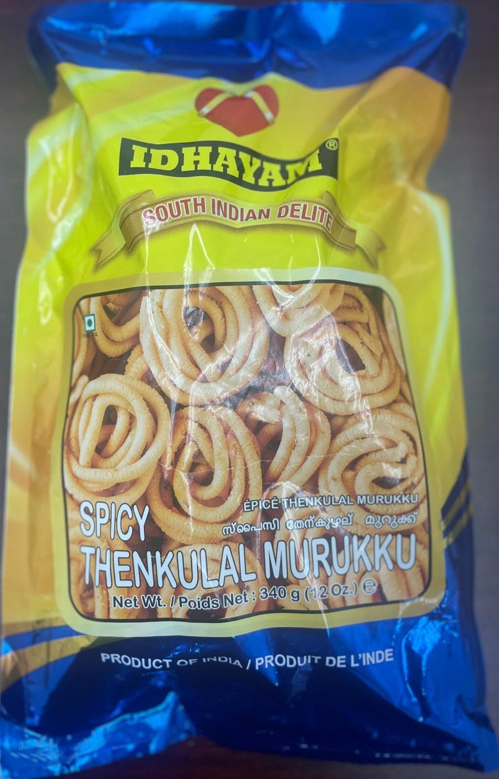 MEENAKSHI OVERSEAS LLC Idhayam Spicy Thenkulal Murukku 340 GMS / 12 OZ