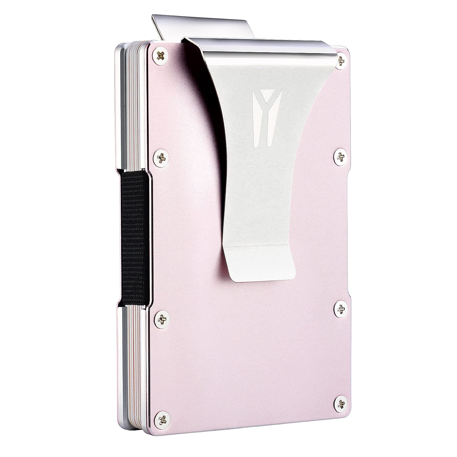 YeacunMinimalist Women Man Aluminum Metal RFID Blocking Anti-theft Wallet, Pink Pull-out Design Convenient Credit Card Holder