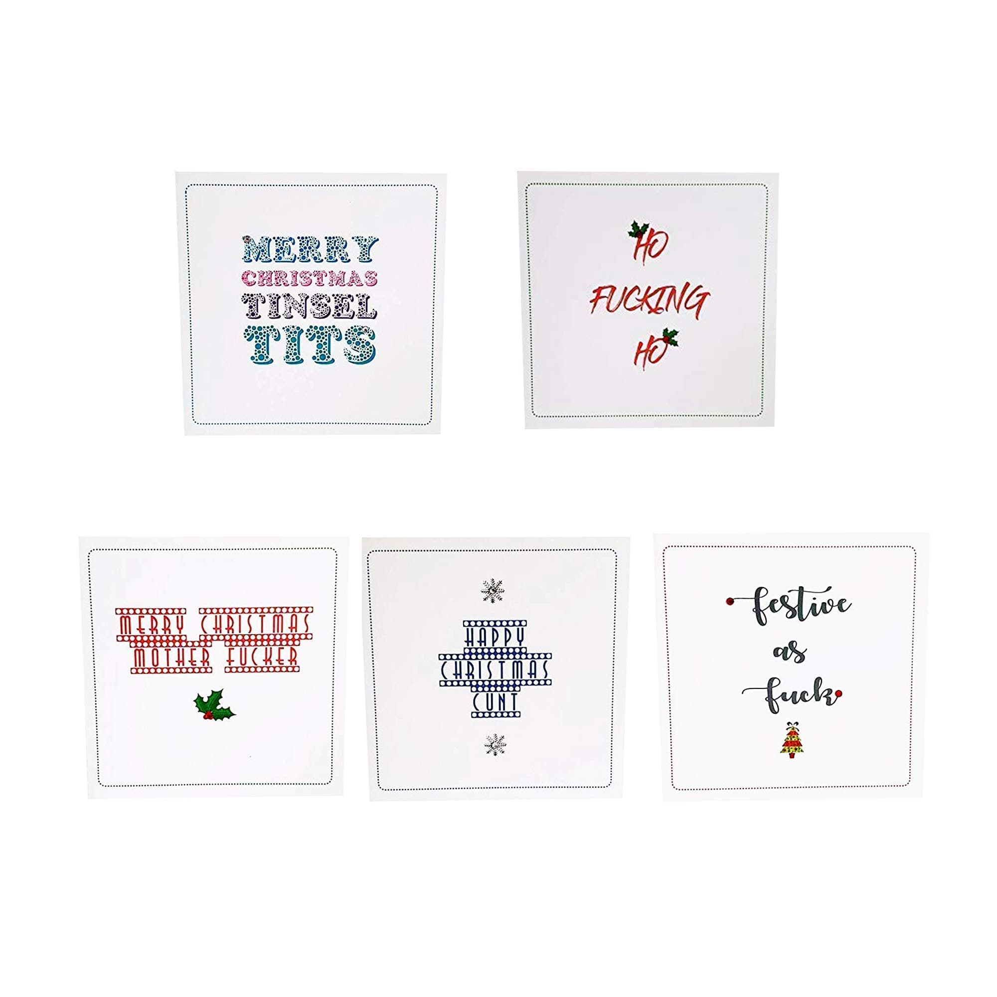 PACK OF 5 FUNNY RUDE CHRISTMAS CARDS HANDMADE - Novelty humorous Christmas cards. Adult Humour greeting cards for the festive season. FREE POSTAGE
