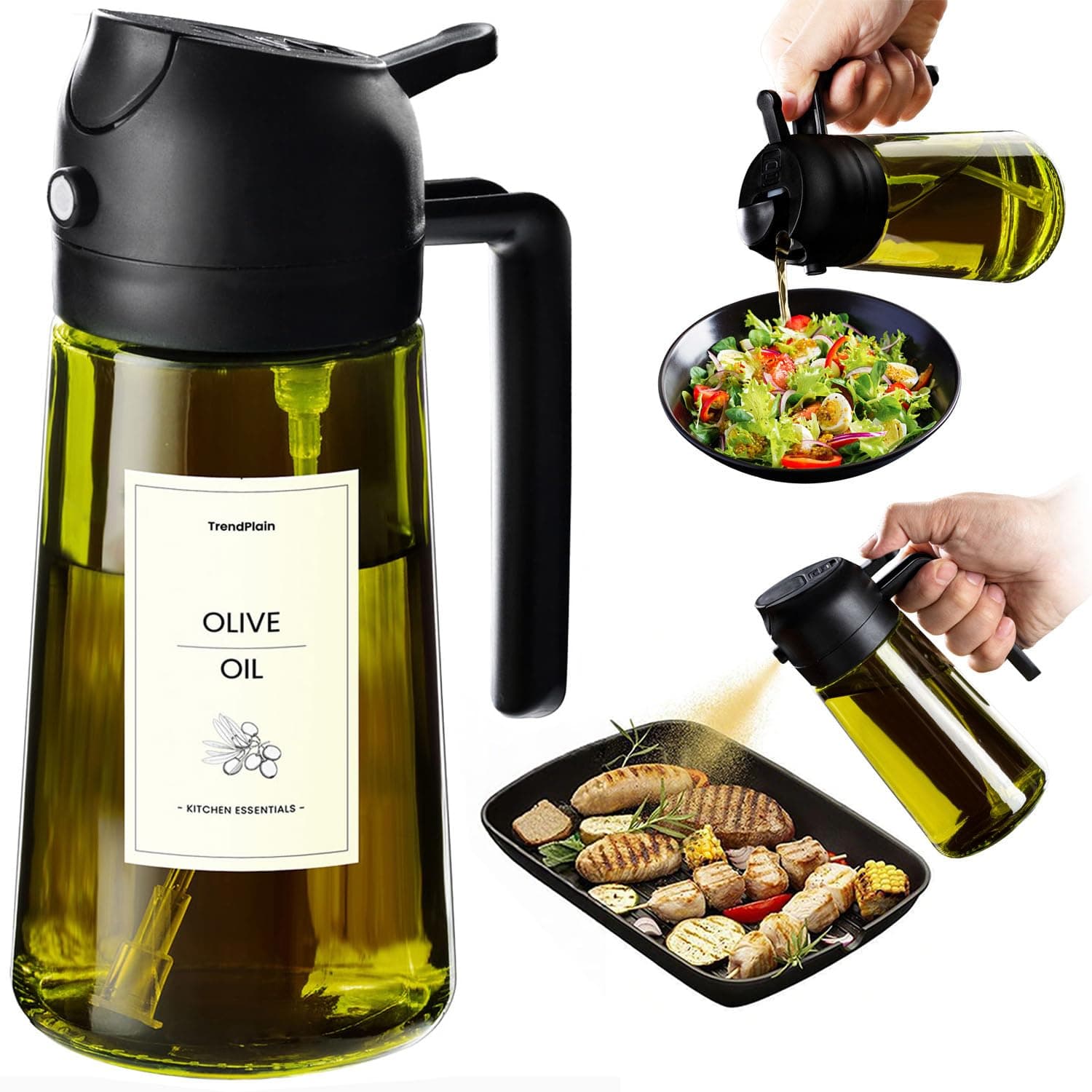 Original 16oz/470ml Olive Oil Dispenser Bottle for Kitchen Gadgets and Air Fryer Accessories - Olive Oil Sprayer for Cooking w/Stickers (Light Blockage) - Black