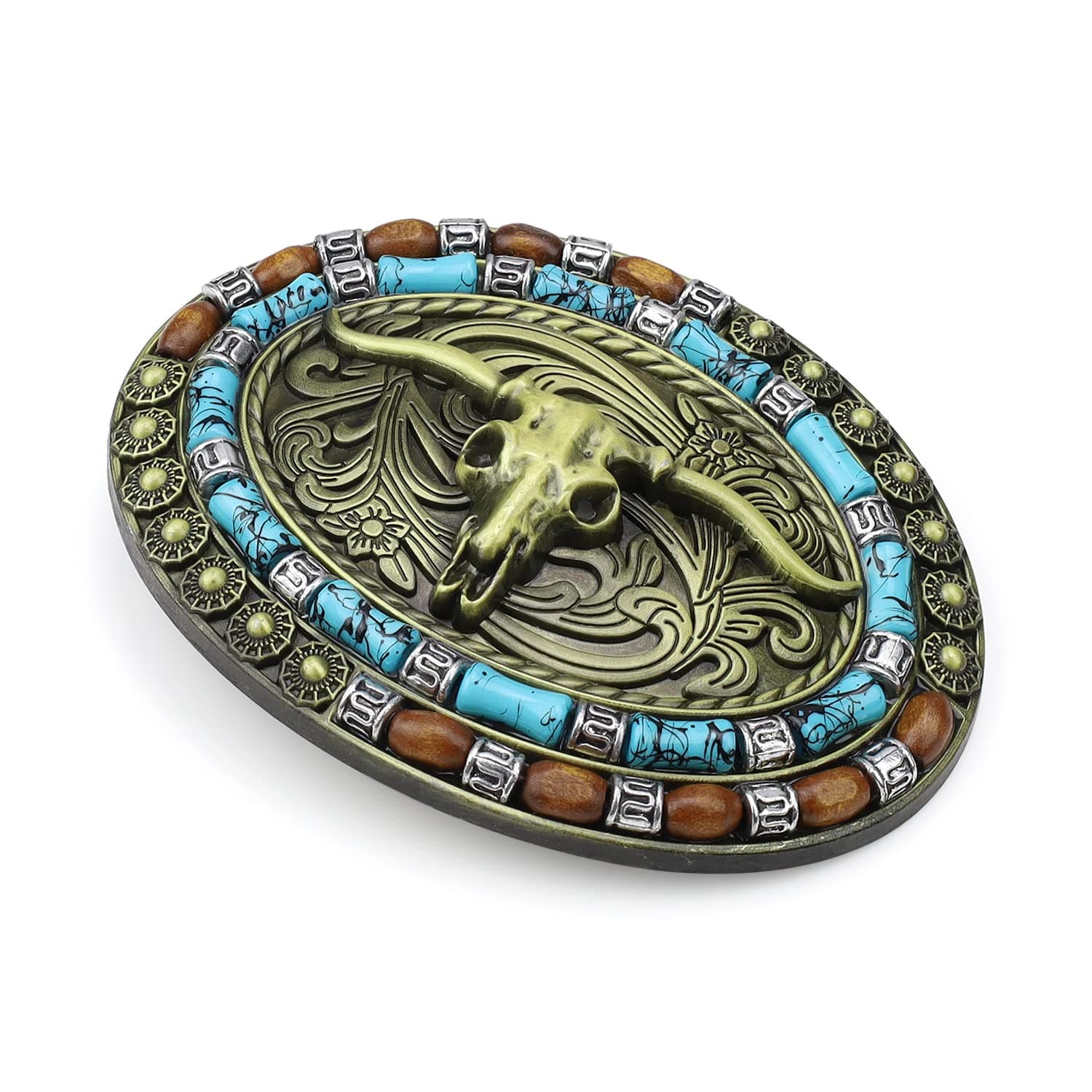 HASLEDCow Head Cntura Buckle, Cowboy Belt Buckle 99 x 75 mm, Zinc Alloy Material, Unique Tribe - Metal Buckle to Replace and Decorate, blue