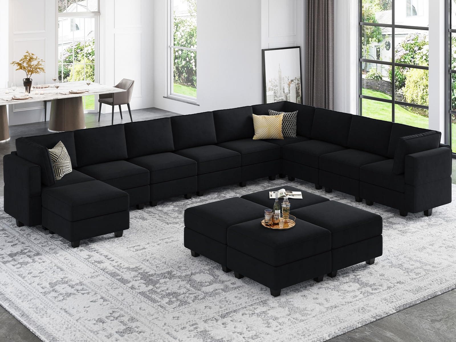 Belffin Oversized Modular Sectional Sofa U Shaped Couch with Storage Seat Velvet Sectional Sleeper Sofa Set with Chaise Velvet Black
