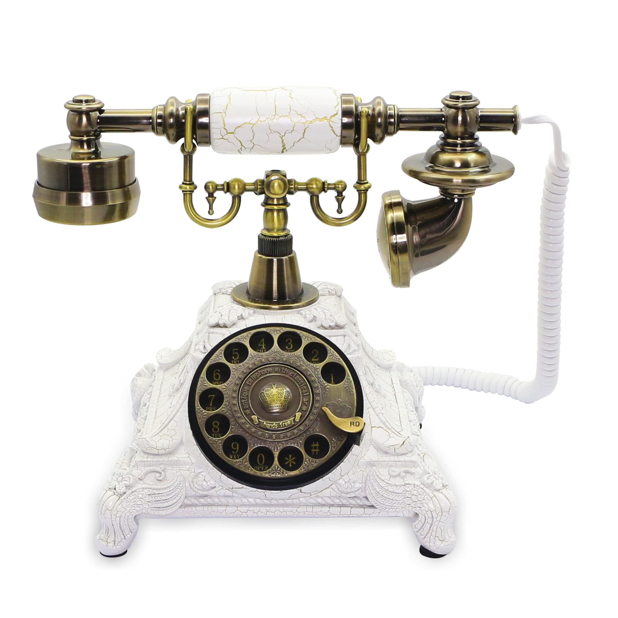 CERRXIAN Rotary Antique Telephone,White Retro Landline Turntable Telephone Decoration Home Office Telephone(White-117CS)
