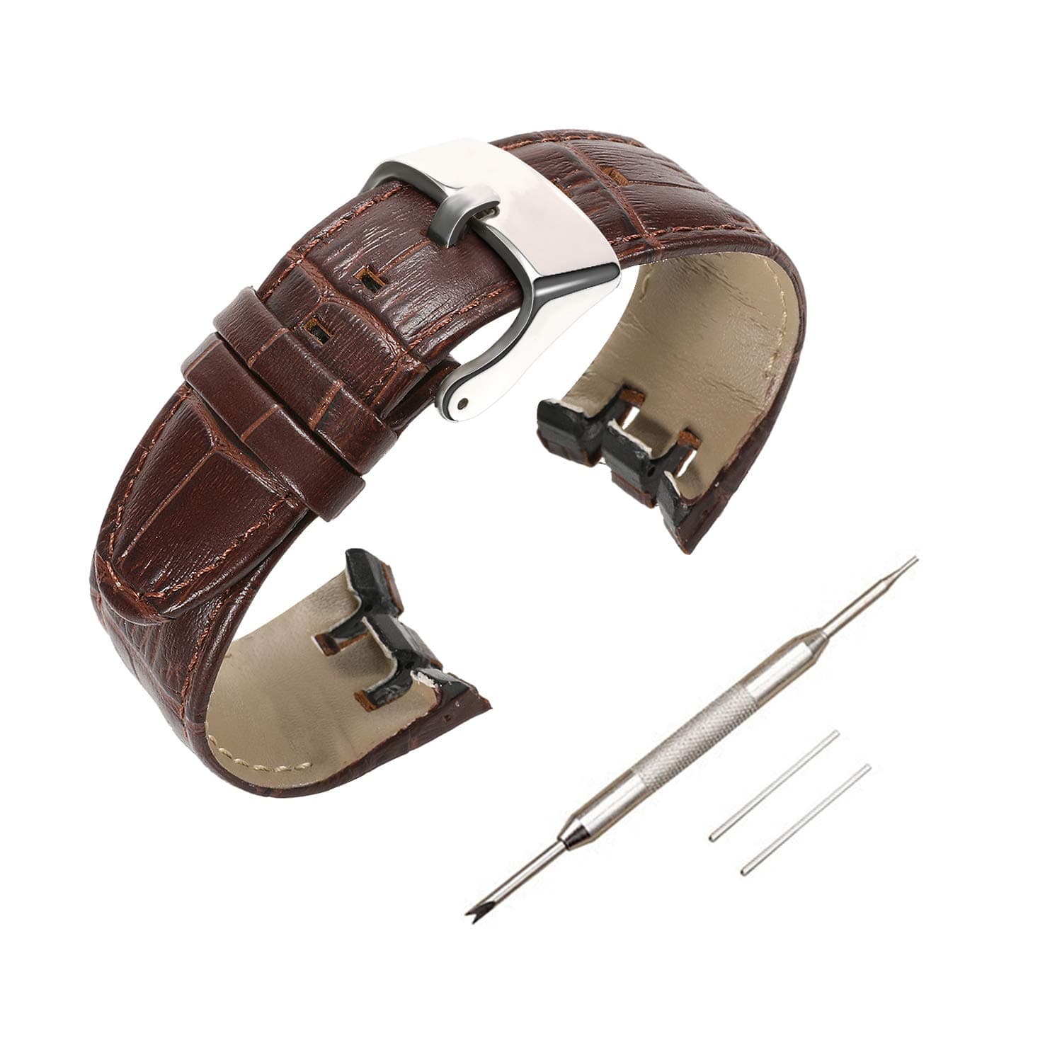 Genuine Leather Watch Strap Watch Band for Swatch, Accessories with Tool, Spring Bar Removal Tool, Full Calf Grain Skin Strip with Sliver Buckle, for Men Women Color & Width 16mm 18mm 20mm 21mm 24mm