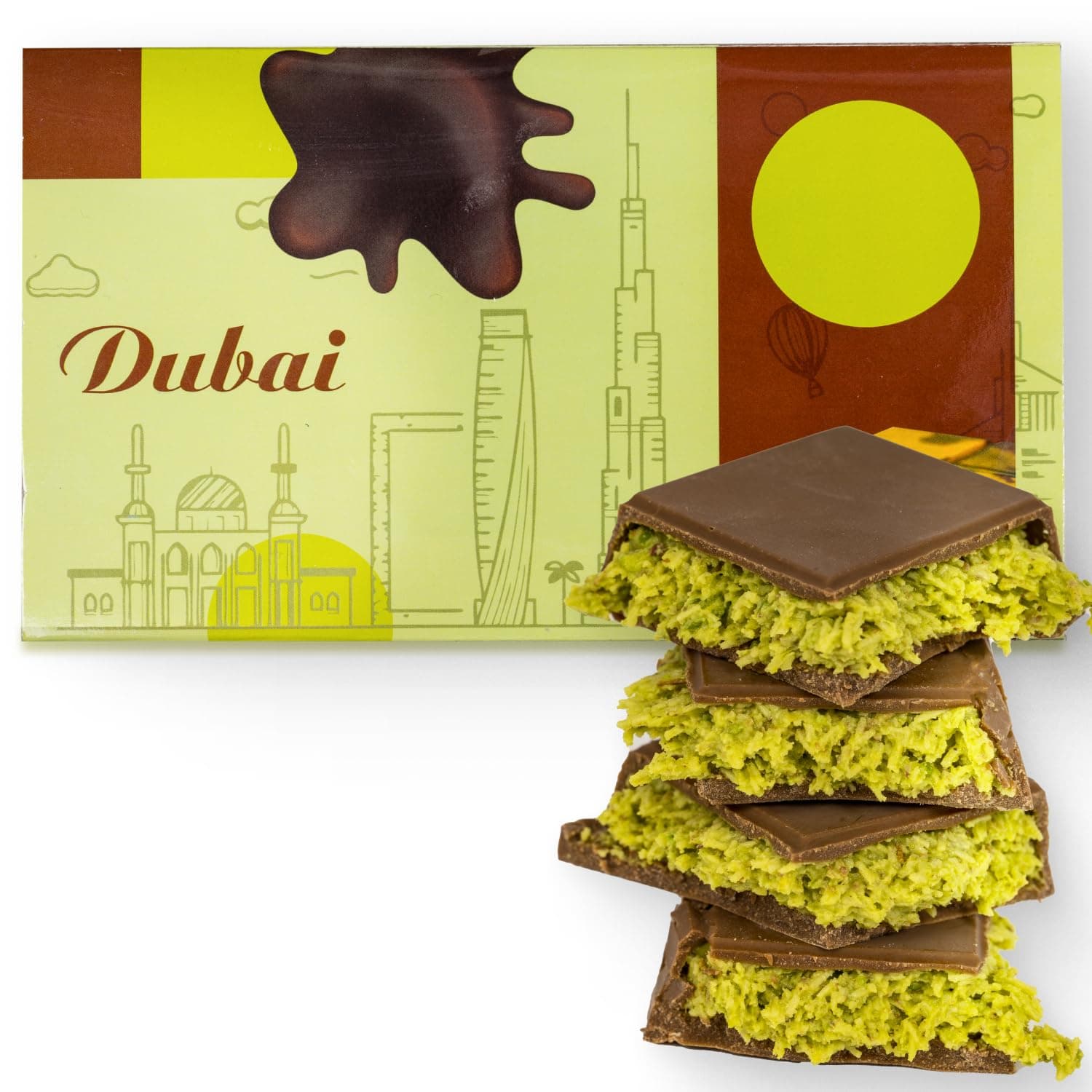 Dubai Chocolate Bar with Pistachio – 7 oz – Handmade Viral Dubai Chocolate – Crispy Shredded knafeh with Rich Chocolate, Ready to Eat, Perfect for Christmas (Pack of 1)
