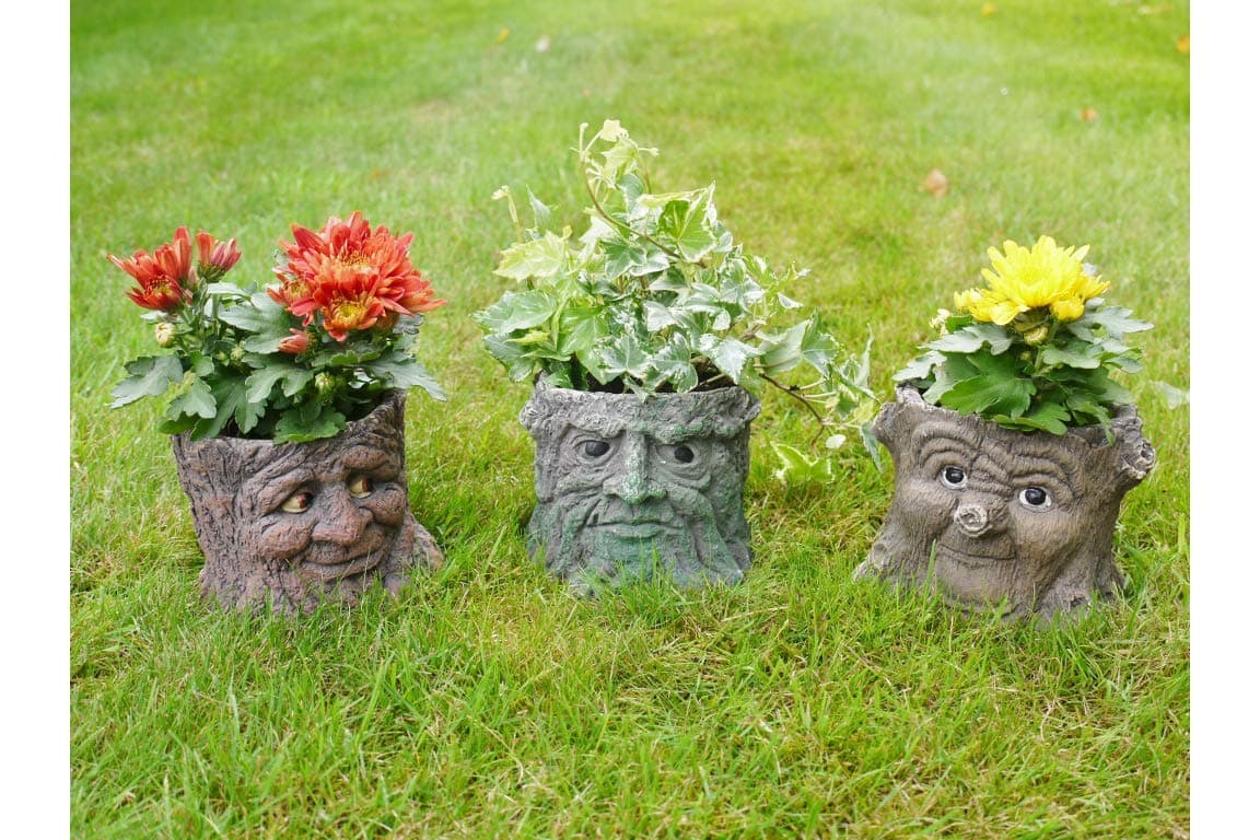 Best Value Here Set of 3 Novelty Carved Face Tree Trunk Garden Planter Resin Vase Flower Pot Ornament (3 Tree Trunk Planters)