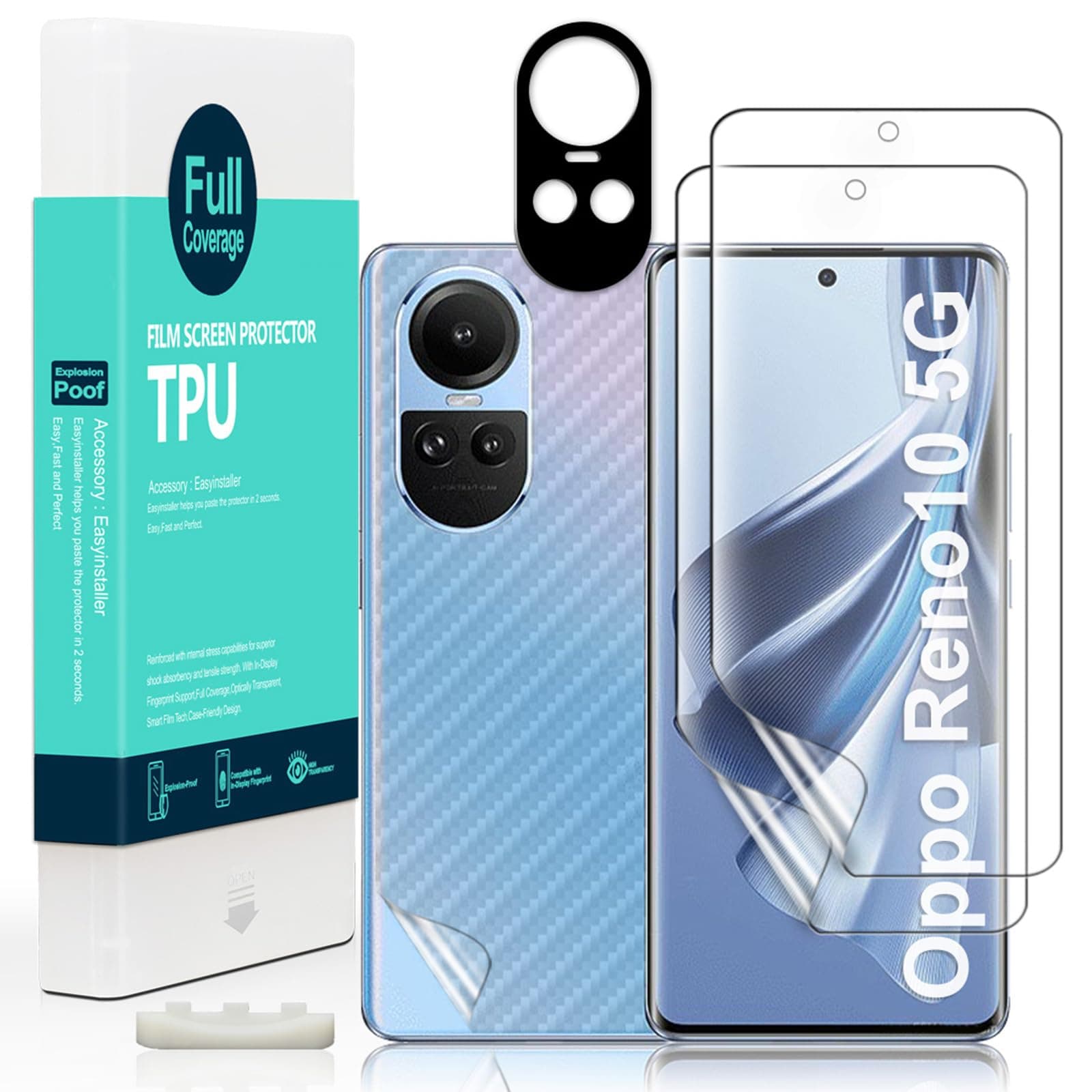 Ibywind For Oppo Reno10 5G 6.7",2 Pack Screen Protector, Flexible TPU Film,With 1Pc Camera Lens Protector,1Pc Back Film[Bubble Free][Easy Installation][HD Clear][Self-Healing]