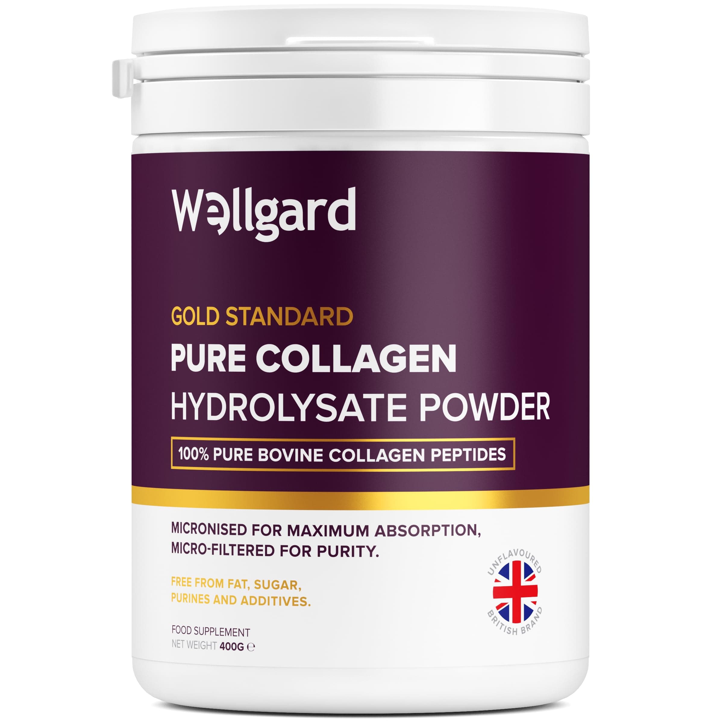 Collagen Powder, Gold Standard Bovine Collagen Peptides Powder by Wellgard - High Levels of The 8 Essential Amino Acids, Collagen Supplements, Halal & Kosher, Made in UK