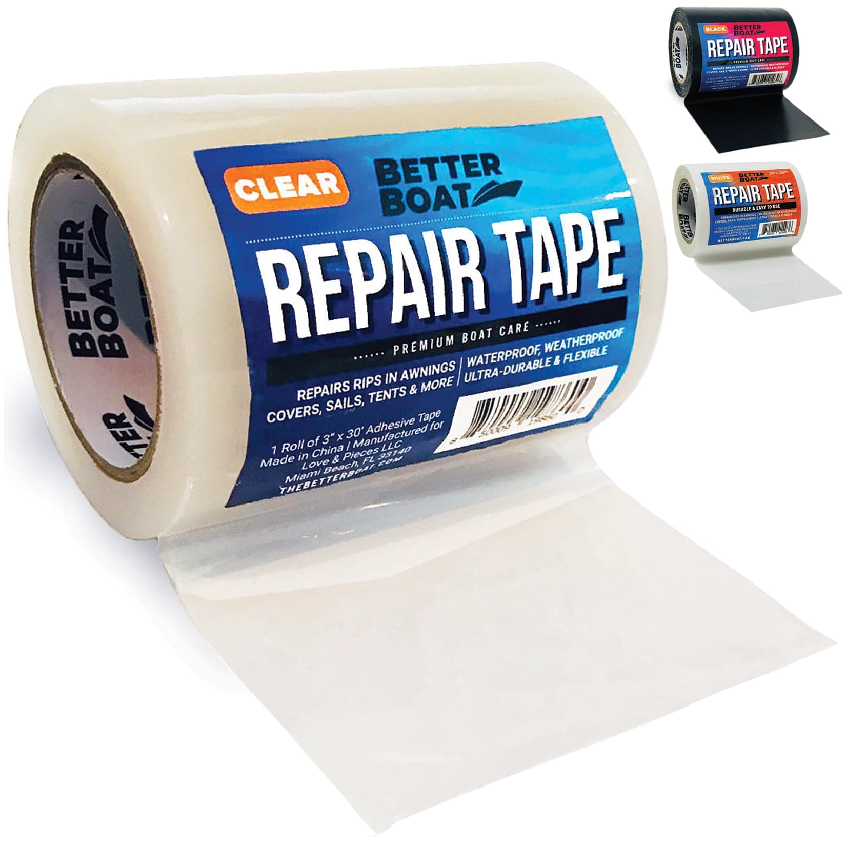 Heavy Duty Canvas Boat Cover Repair Tape - 30FTx3 Clear - Pop Up Camper RV Awning & Bimini Top Repair Kit