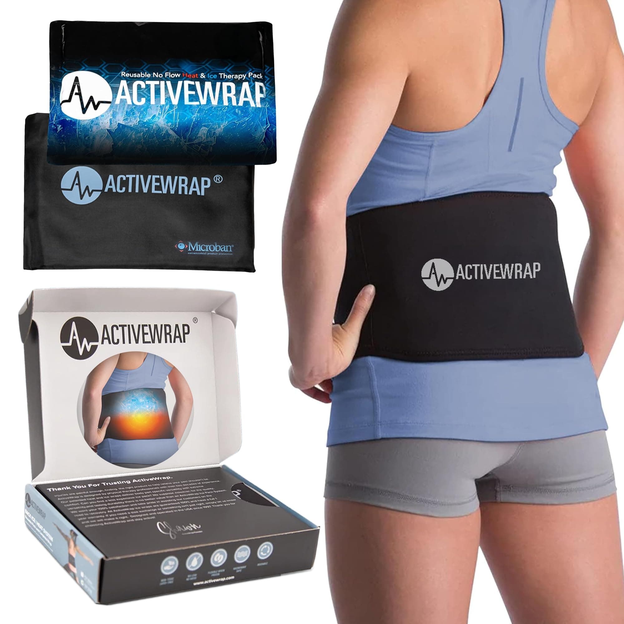 ActiveWrap Lower Back Ice Pack - Cold/Hot Therapy for Back Pain, Herniated & Degenerative Disc, Sciatica, Gel Pads for Lumbar, Tailbone, Swelling, Spasms, Stiffness, Lumbar Support - Small/Medium