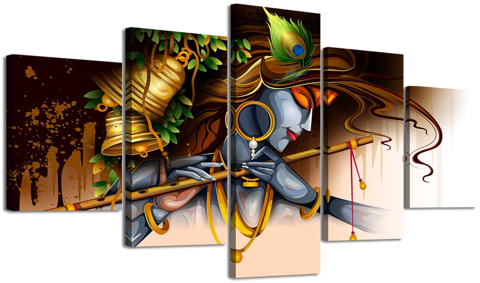 Living Room Wall Decor Indian Krishna Pictures Canvas Print Paintings Modern Artwork Home Decor 60" Wx32 H Wooden Framed