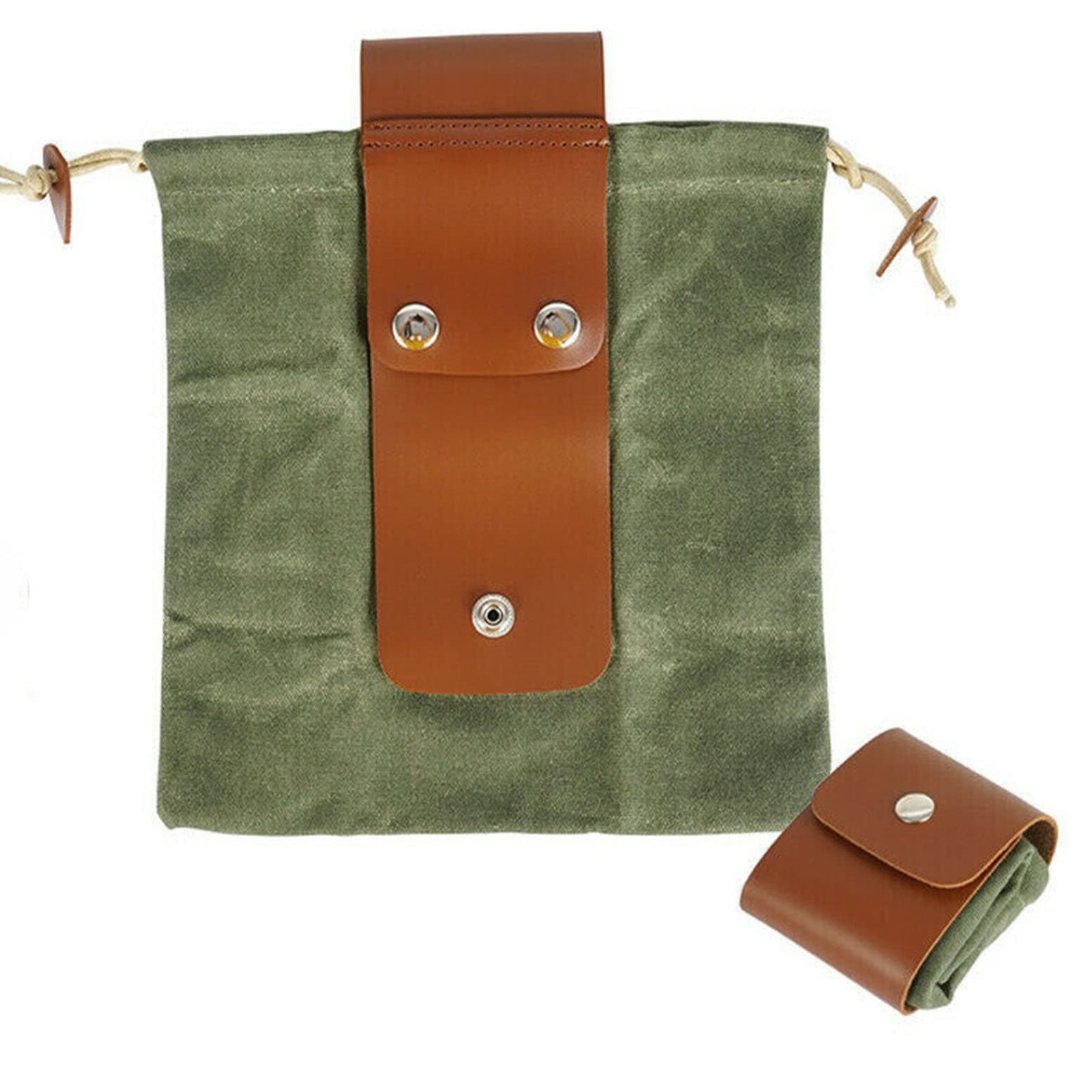 Bushcraft Bag Leather Belt Pouch Men Foraging Bag with Waxed Canvass for Travel, Camping, Hiking and Backpacking Gear