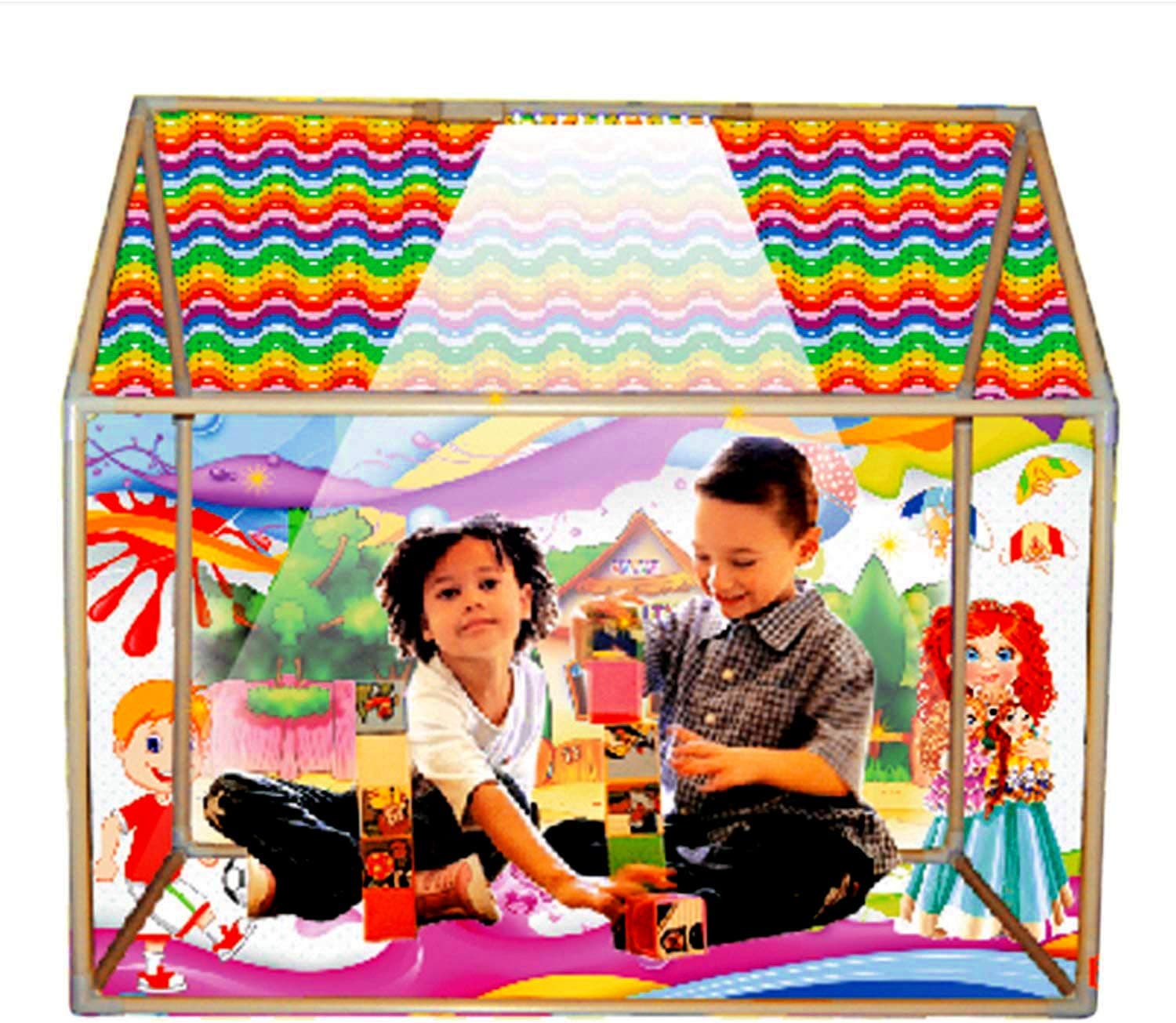 TOYMANIA Amazing Big Size Play Tent House for Kids. | with Disco LED Lights and 4 REVOLVING Wheels. | Very Lightweight. (Multicolor)