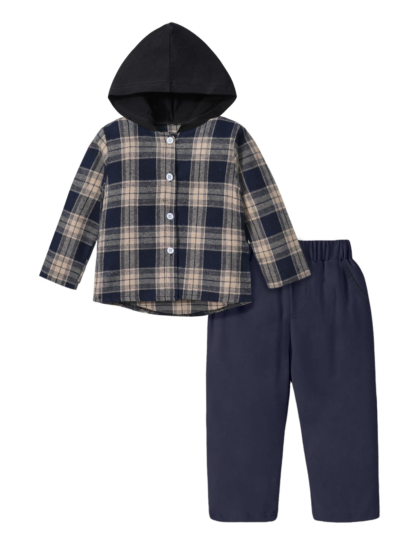 MIGUToddler Boy Clothes Boys Fashion Hoodies Outfit Plaid Long Sleeve Hoddie Blue Pants 2Pcs Clothing Set