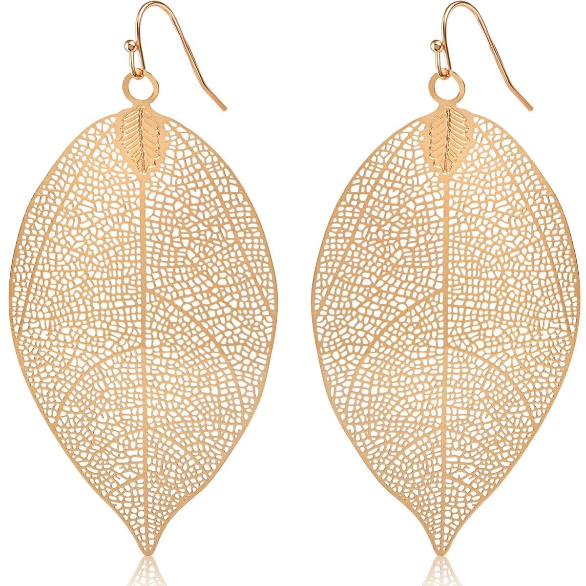 Humble Chic NYHumble Chic NY Humble Chic Filigree Leaf Earrings - Lightweight Cutout Oversized Drop Dangles, Gold-Tone Flat Leaf
