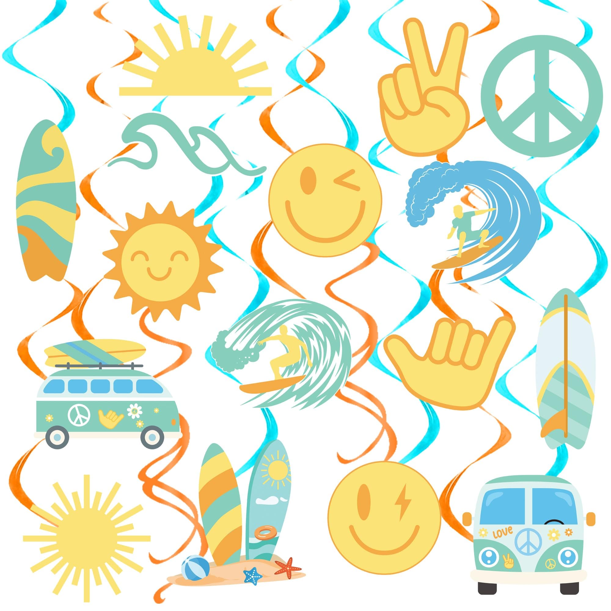 Boho Surfing Hanging Swirls 20PCS Hippie Surfing Party Hanging Decorations Retro Surf Ceiling Swirls Surf Themed Birthday Party Supplies for Groovy Summer Surfing Baby Shower Decor