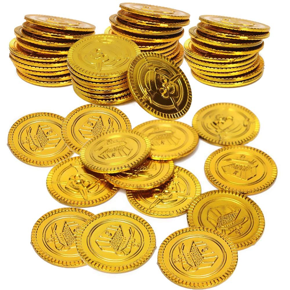 50 Pcs Plastic Gold Coins, Pirate Treasure Fake Money Toy Coins for Kids, Pirate Treasure Hunt Game Coin for Children Games Birthday Decoration and Party Supplies