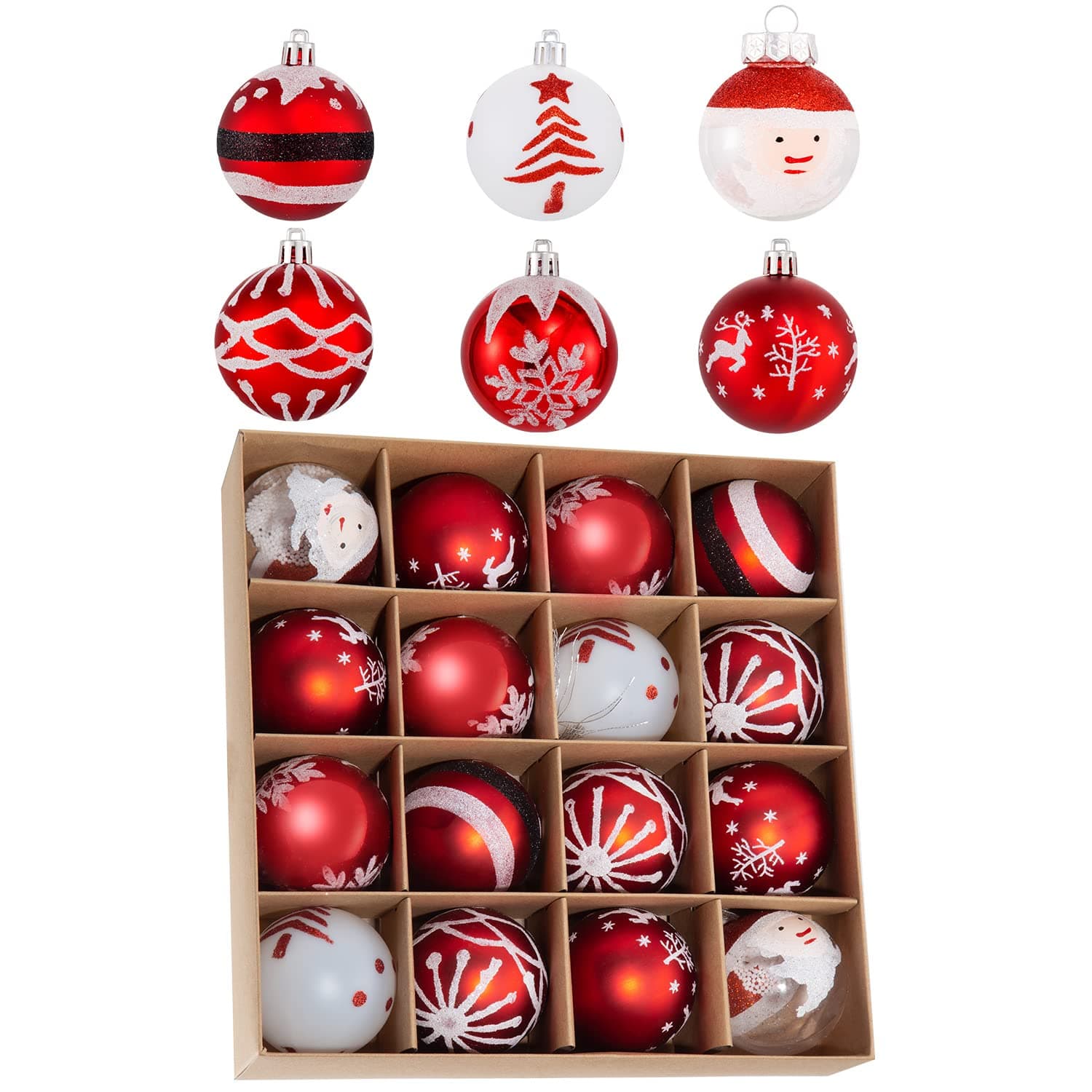 MELOKI 16ct Christmas Ball Ornaments Delicate Painting Glittering Large Shatterproof Christmas Tree Ornaments Hanging Ball Set for Xmas Tree Decorations
