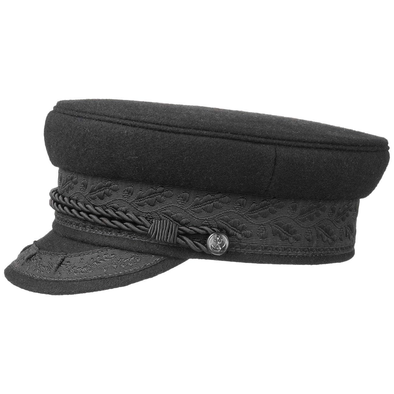 HAMMABURG Prince Henry Cap in Black, Traditional Captain’s Cap Made of Cloth in Sizes S - XXL, Classical Peaked Cap with Cord, Fastened to This Mariner’s Cap by Buttons with an Anchor Motif