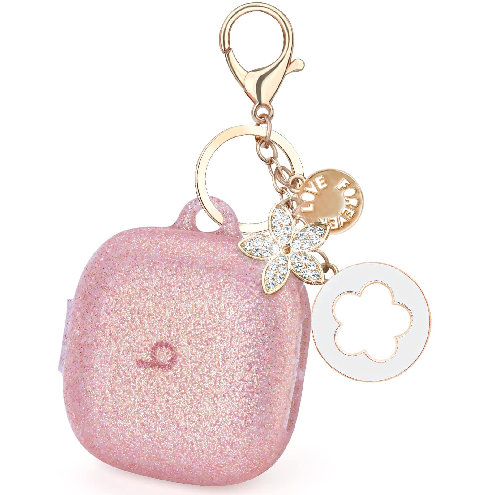 VISOOMBling Silicone Case Cover with Glitter Keychain Cute Protector Pink For Beats Fit Pro (Rose Gold), Women