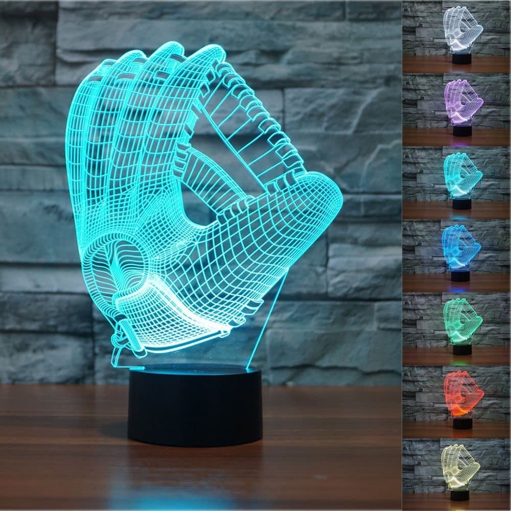 SUPERNIUDB 3D Baseball Gloves Visual Night Light Acrylic 3D LED USB 7 Color Change LED Table Lamp Xmas Toy Gift